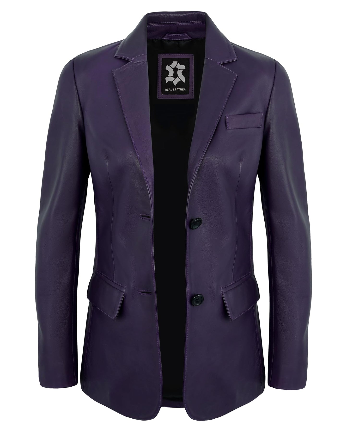 UrbanFocal Trendy Purple Leather Blazer Women - Real Lambskin Classic 2 Button Womens Leather Jacket | [101012603] 2 Button Purple, M