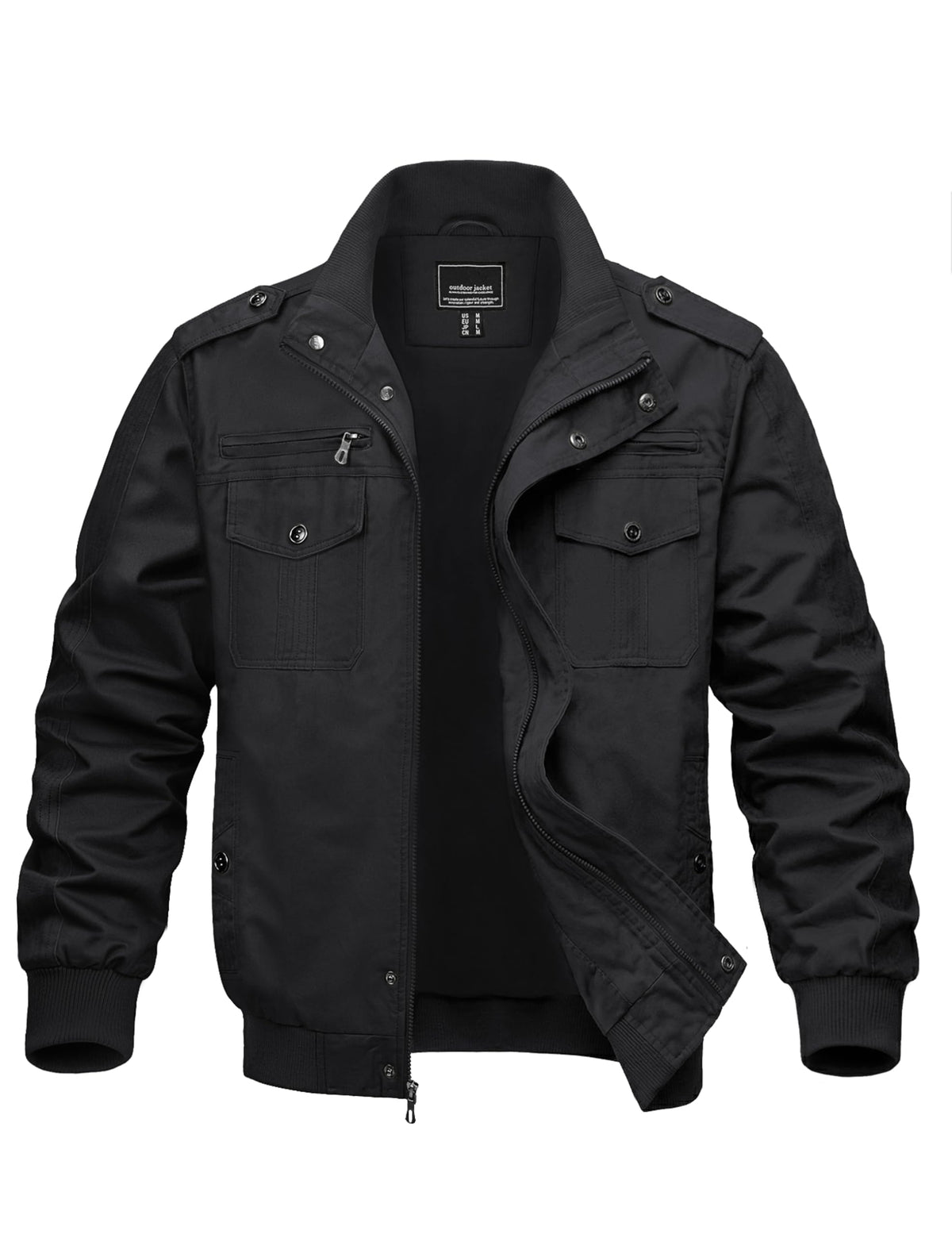MAGNIVIT Men's Military Cargo Jacket Lightweight Full Zip Jackets Black M