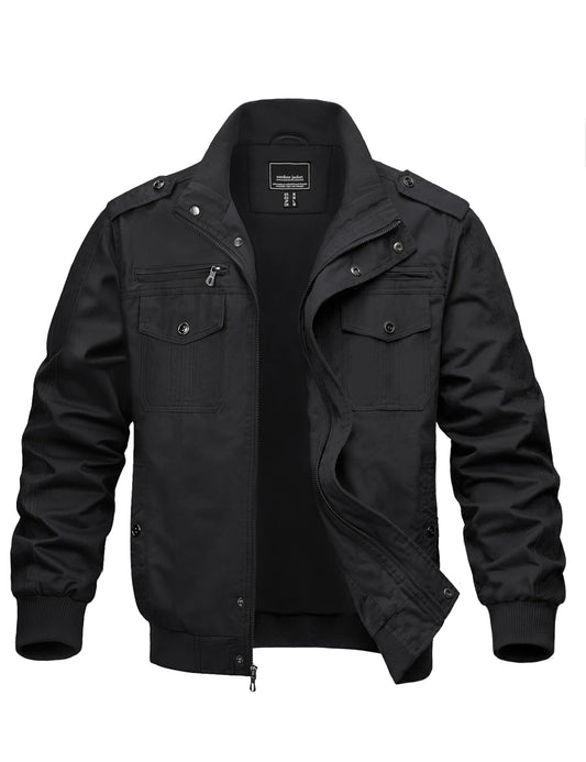 MAGNIVIT Men's Military Cargo Jacket Lightweight Full Zip Jackets Black M