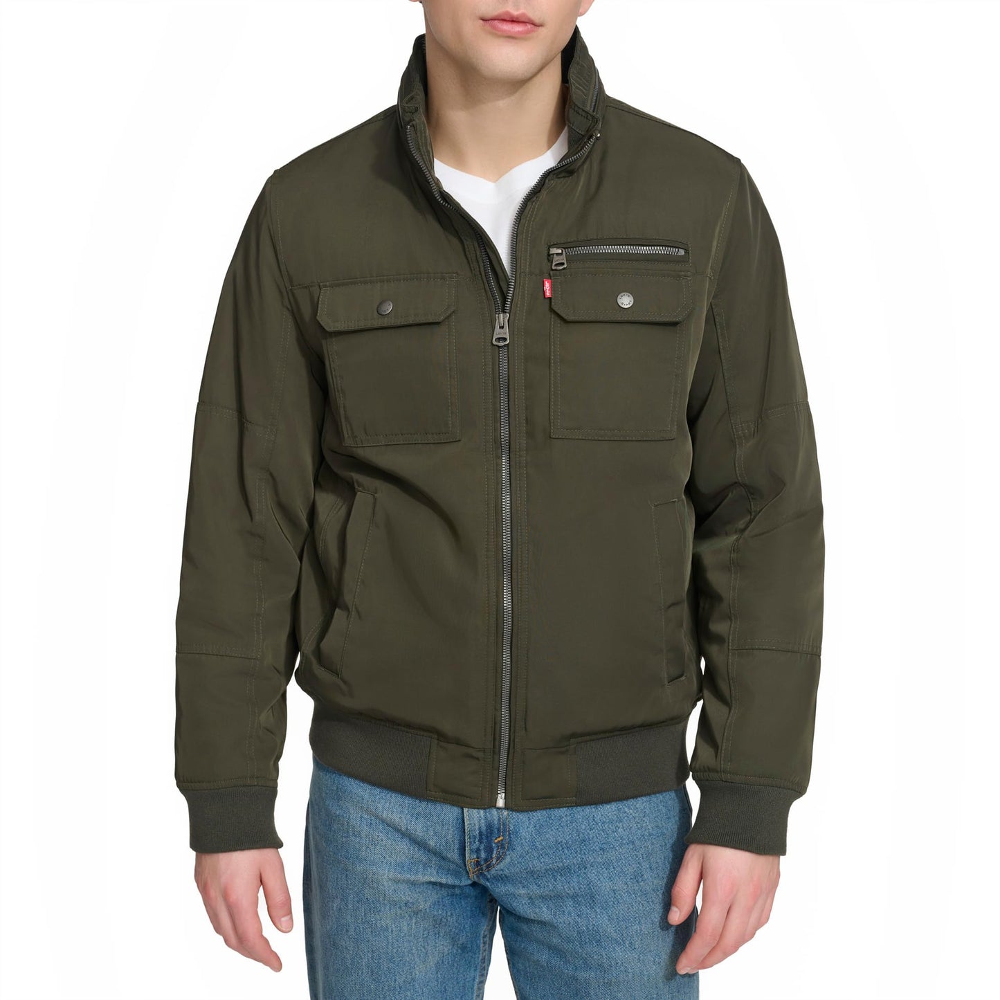 Levi's Stand Collar Utility Bomber Jacket, Army Green, M