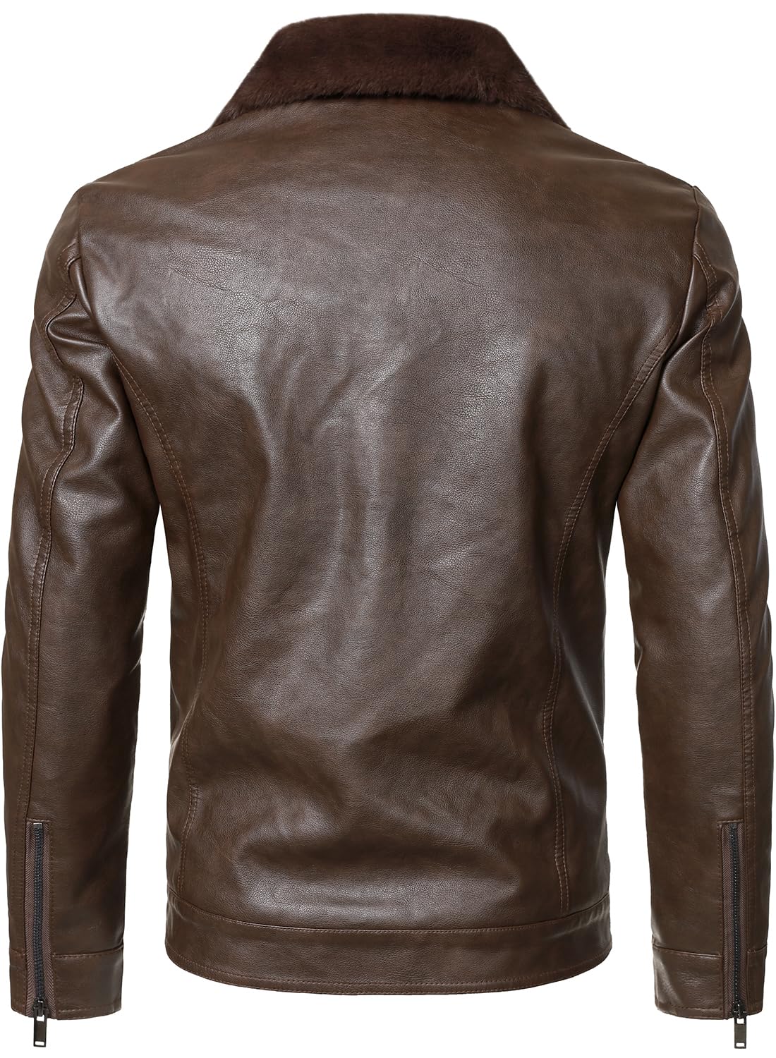 HOOD CREW Mens Leather Jacket Motorcycle Biker Jackets Casual Lightweight Faux Leather Winter Outwear Dark Brown S