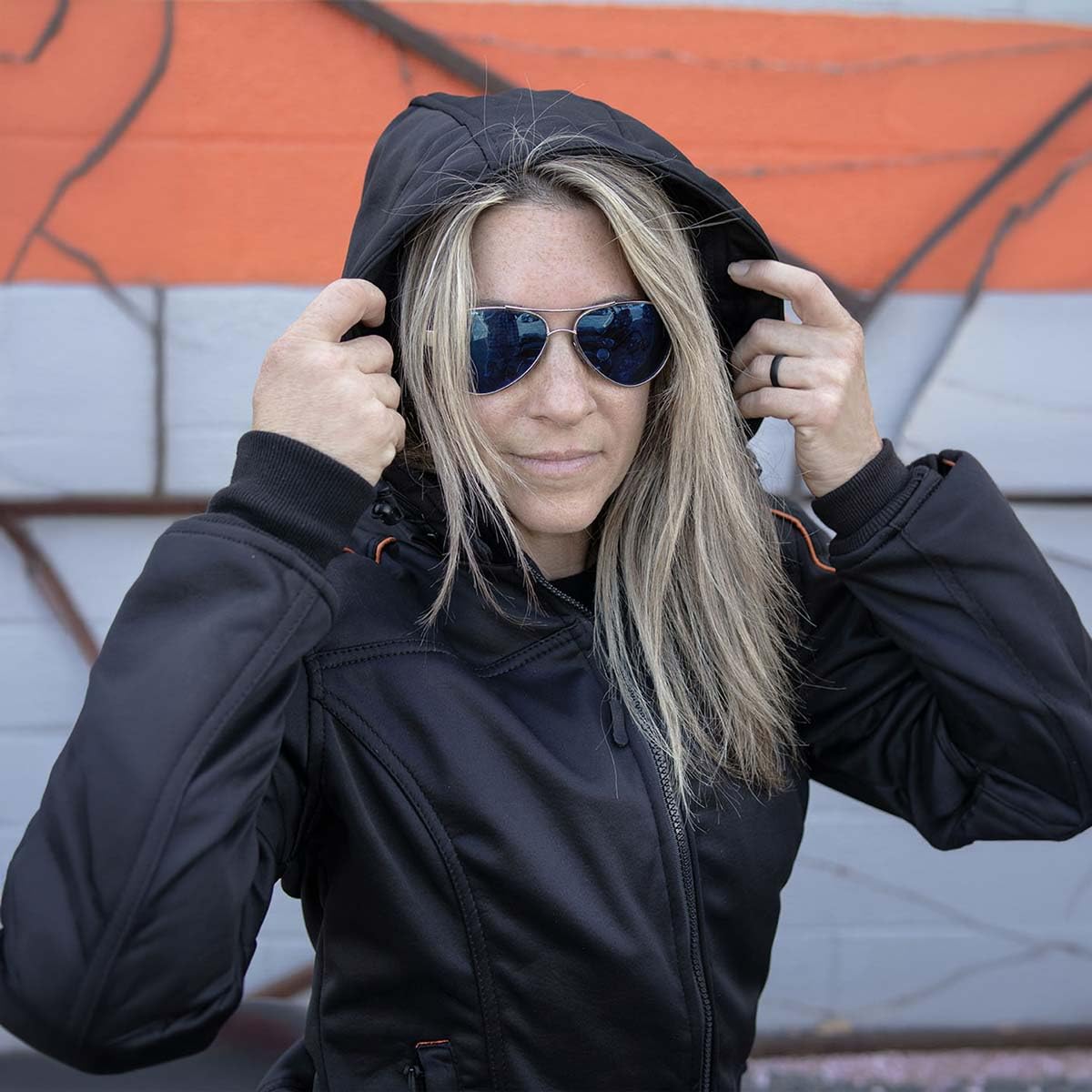 Milwaukee Leather MPL2764 Women's Black Soft Shell Armored Motorcycle Racing Style Jacket with Hoodie - Medium