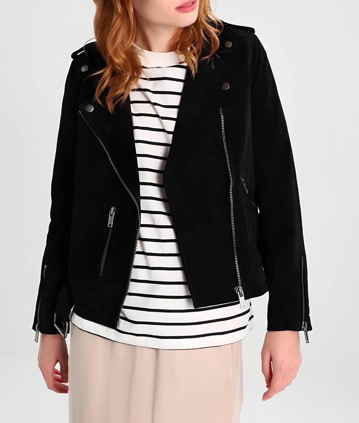 Women's Suede Leather Jacket Genuine Leather Western Fashion Jackets Brown Vintage Retro Style #03 (US, Alpha, Small, Regular, Regular, Black)