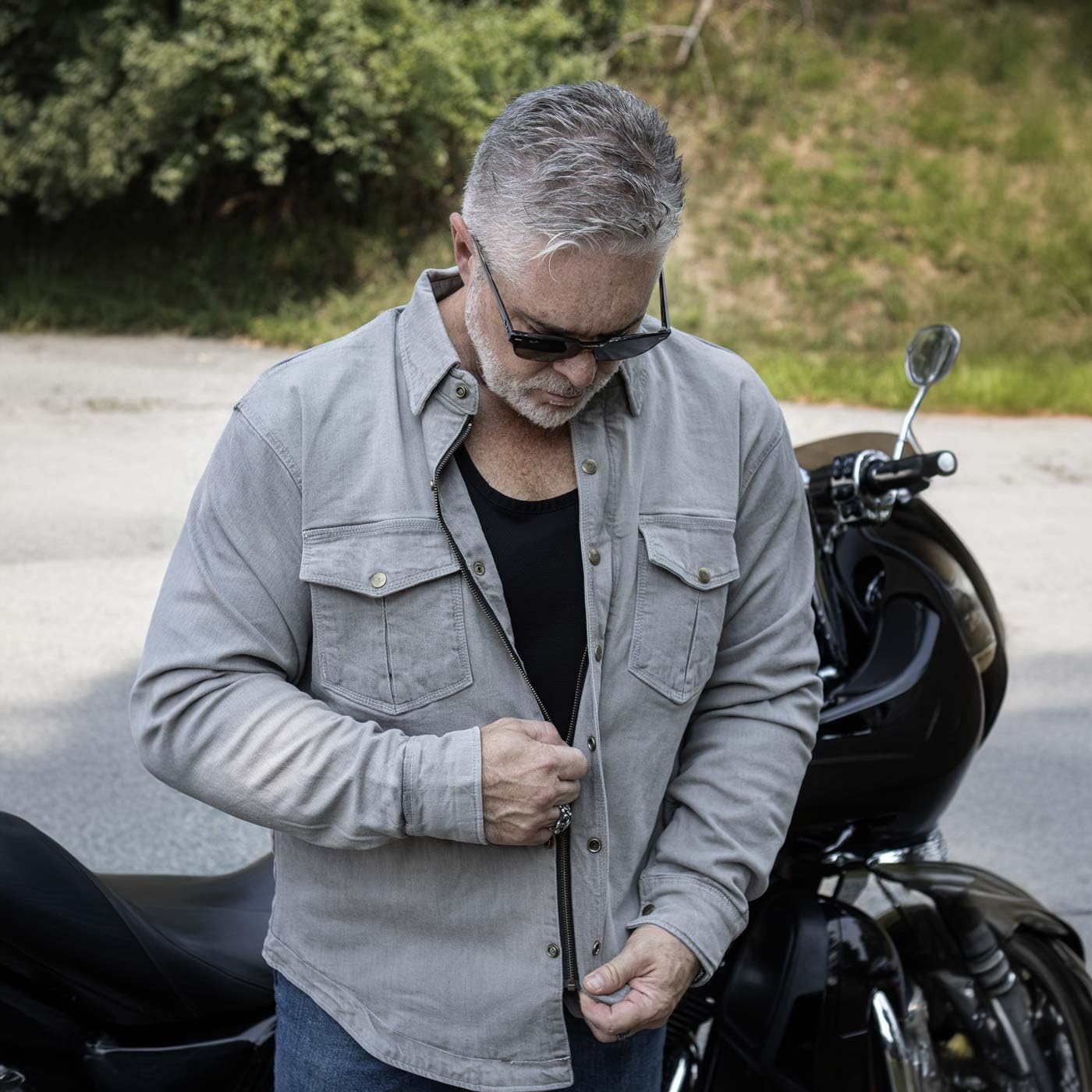 Milwaukee Leather MPM1621 Men's Grey CE Armored Long Sleeve Motorcycle Riders Shirt w/Reinforced w/Aramid Fibers - Large
