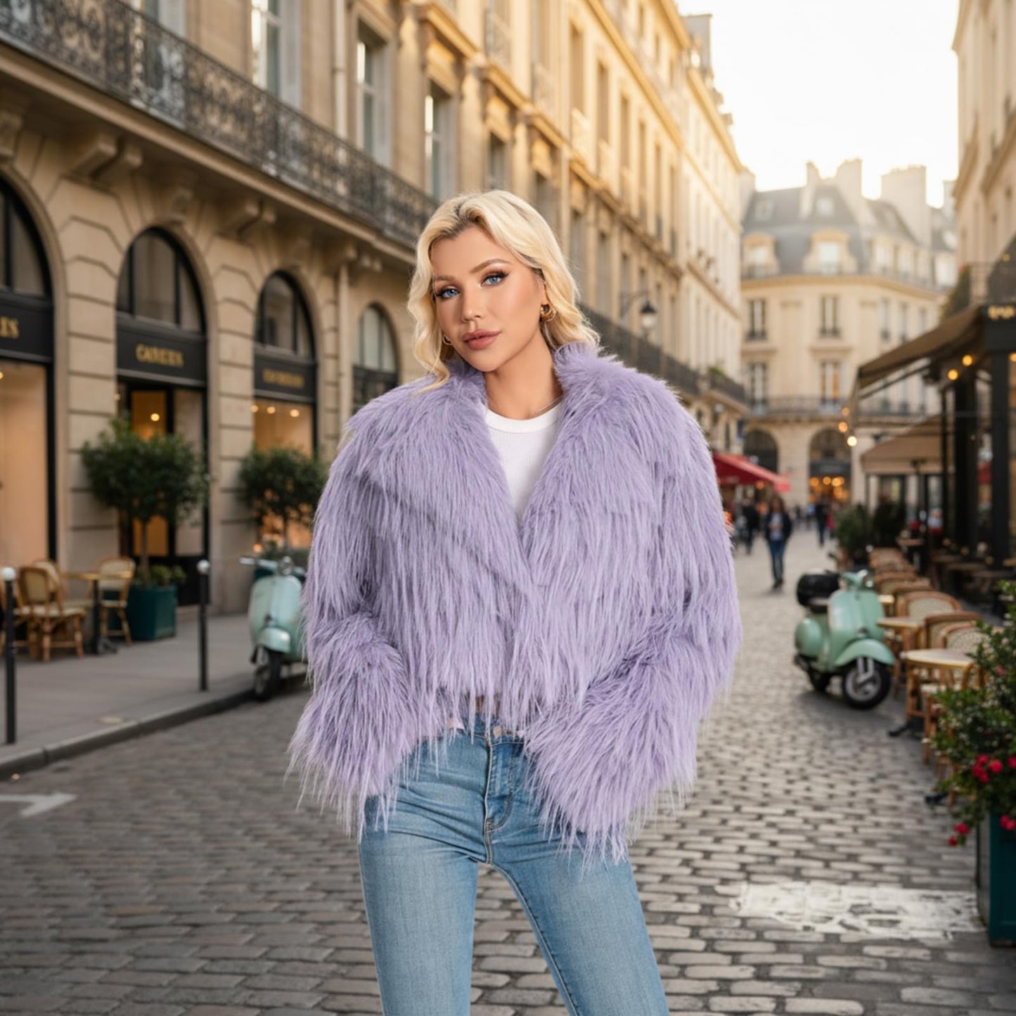 WELLATENT Fur Coats For Women,Plus Size Cropped Faux Fuzzy Jacket Fluffy Fall Coat.