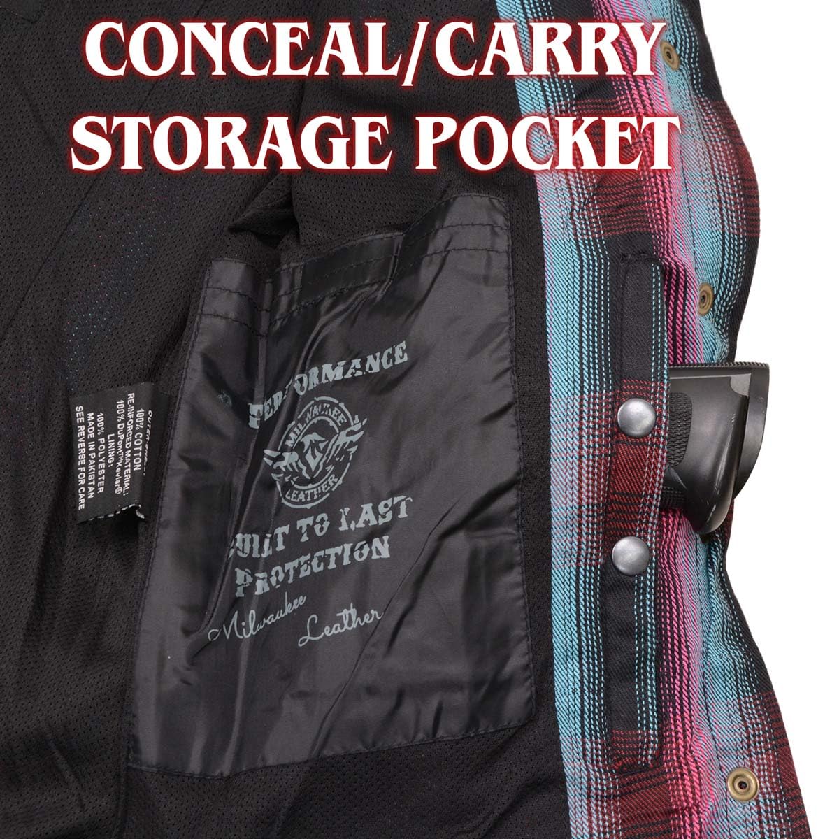 Milwaukee Leather Women’s Motorcycle Plaid Armored Flannel Riding Shirt with Aramid Fiber Reinforced and CE Armor - 2X-Large