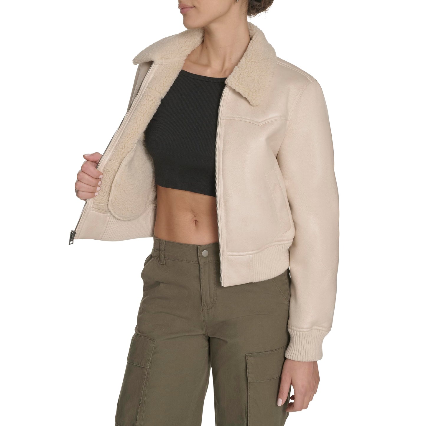 Levi's Women's Faux Shearling Western Bomber, Almond Milk, X-Large