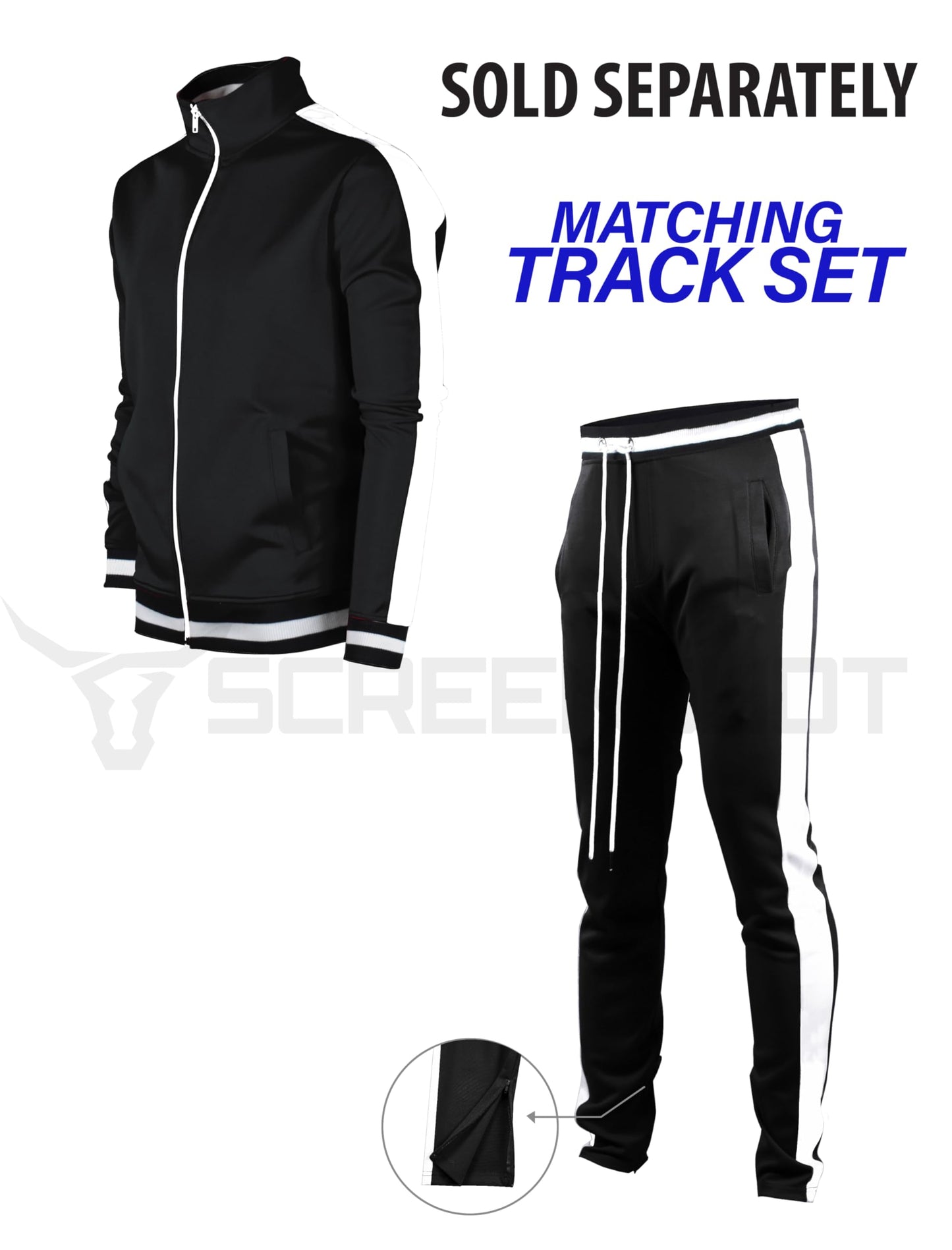 SCREENSHOT SCREENSHOTBRAND-51700 Mens Urban Hip Hop Premium Track Jacket - Slim Fit Side Taping Basic-Black-XLarge