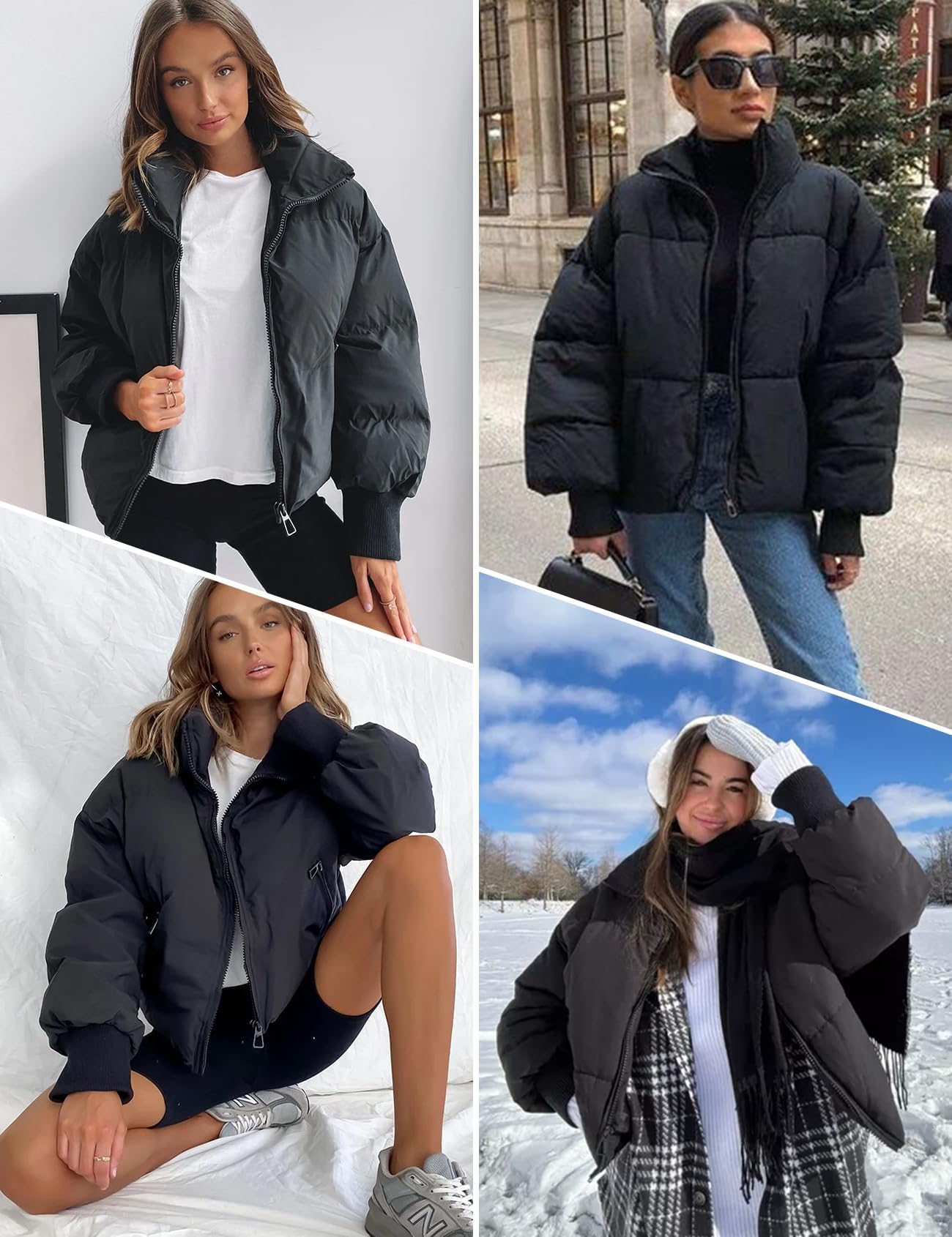 Gihuo Women’s Winter Cropped Puffer Jacket Coat Short Warm Quilted Jacket (Large, Black)