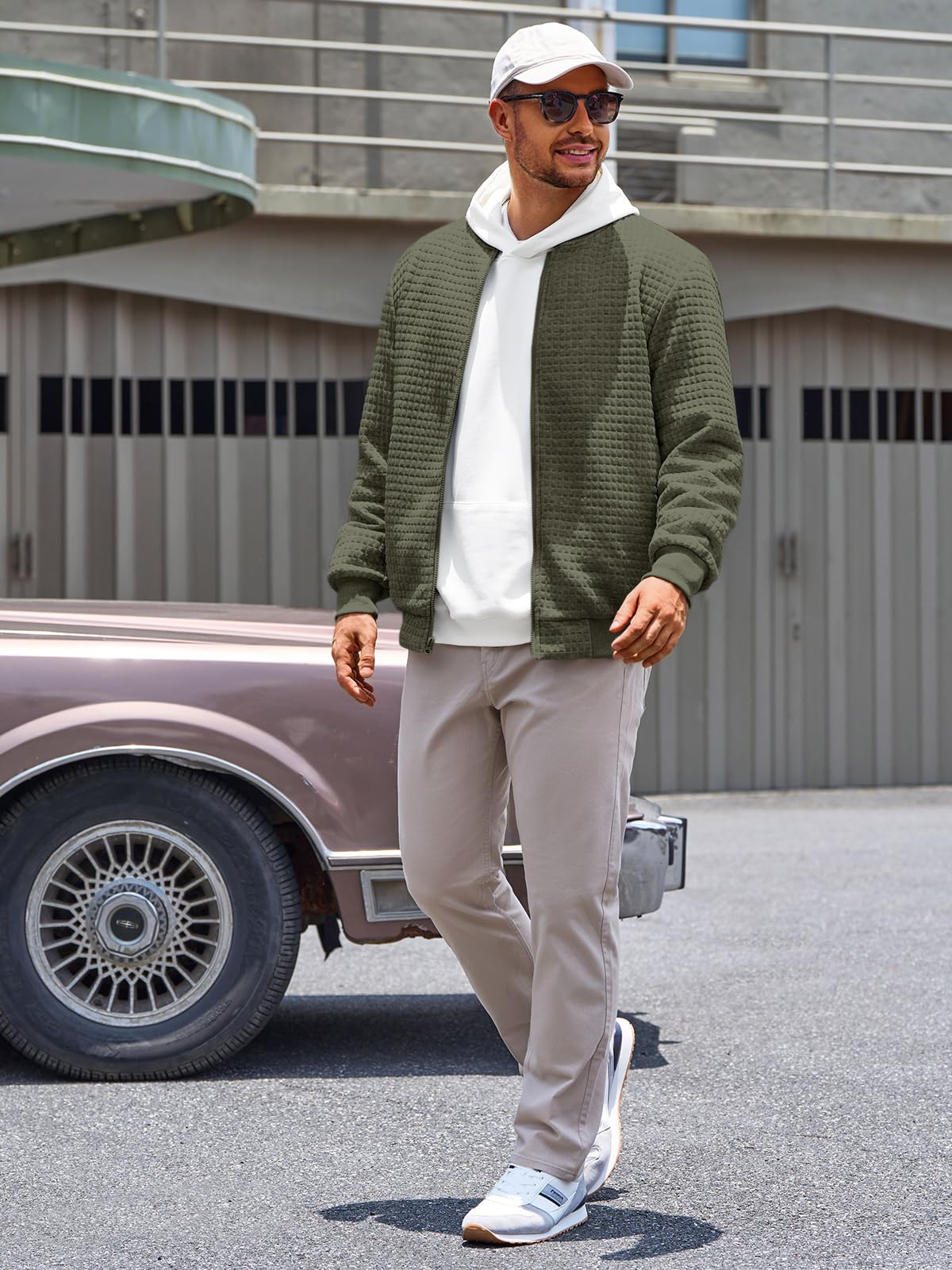 Runcati Mens Bomber Jacket Casual Lightweight Varsity Jackets Waffle Coat