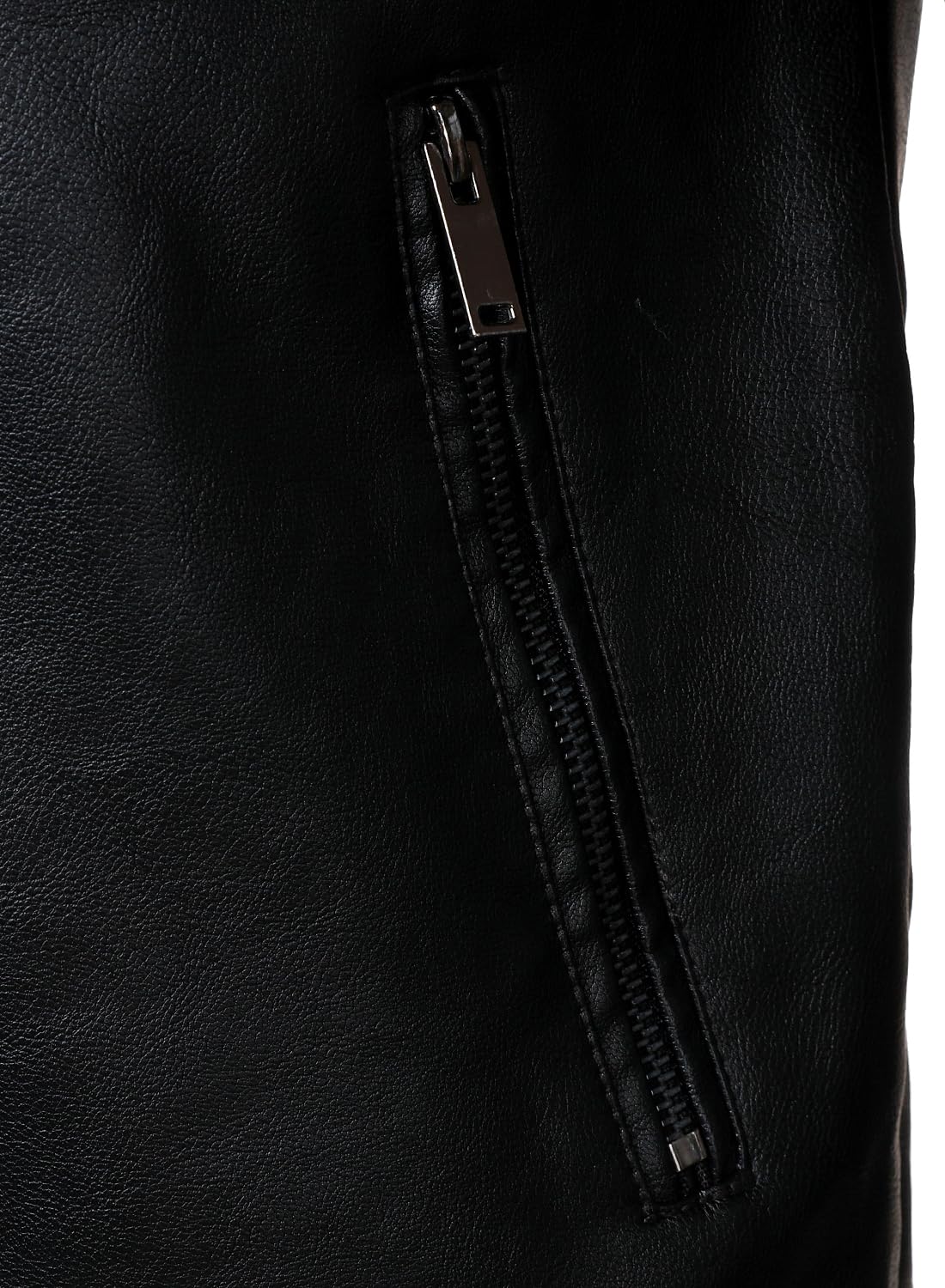 HOOD CREW Men’s Faux Leather Motorcycle Jackets Stand-up Collar Leather Jacket Vintage Coats Outwear Black XL