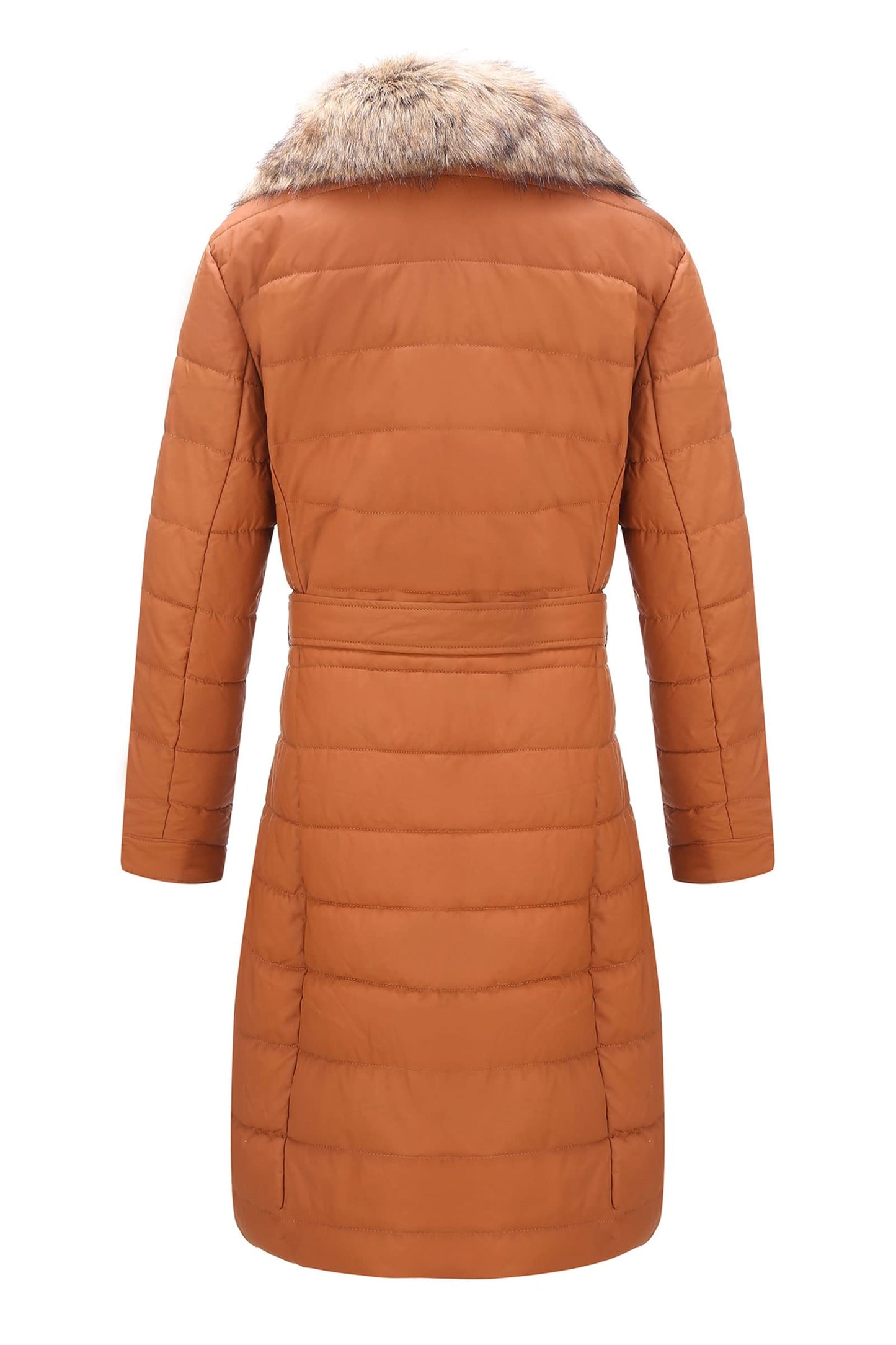 Bellivera Women's Winter Puffer Jacket Cold resistant patchwork plush lining Coat with Removable Fur Collar Hooded and Belted 5528CAMELS