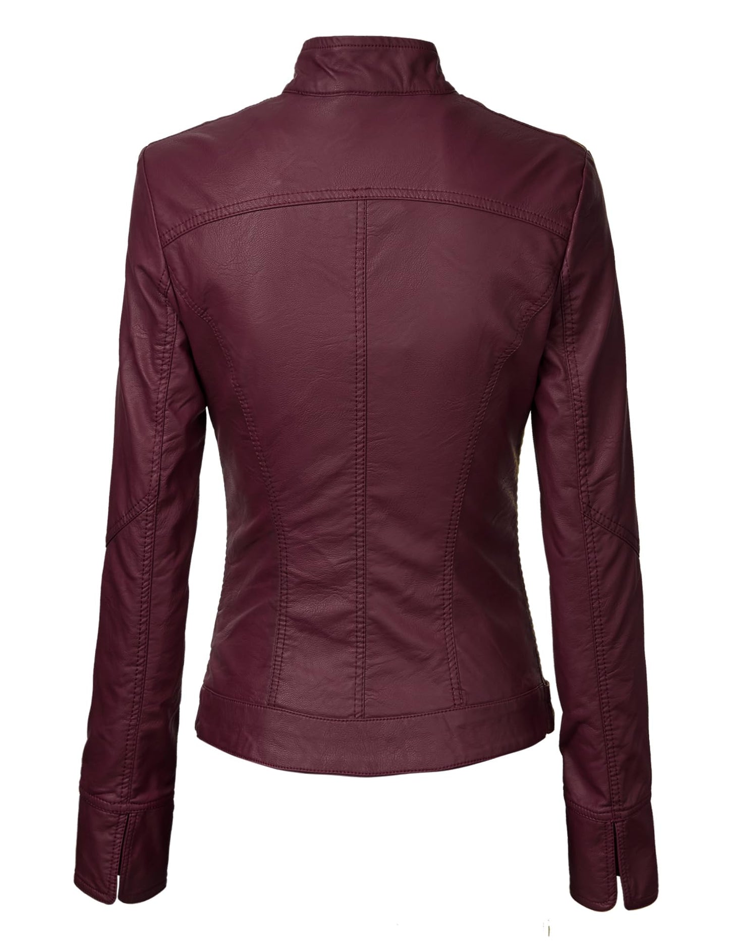 Made By Johnny MBJ WJC747 Womens Dressy Vegan Leather Biker Jacket XL Wine