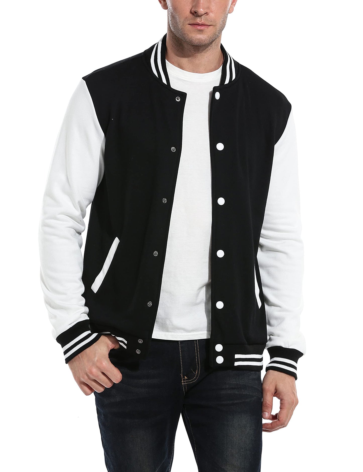 COOFANDY Men's Fashion Varsity Jacket Causal Slim Fit Cotton Letterman Baseball Bomber Jackets, Black, Medium