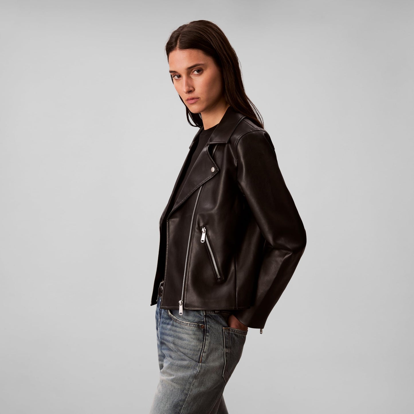 Calvin Klein Women's Classic Faux Leather Moto Jacket