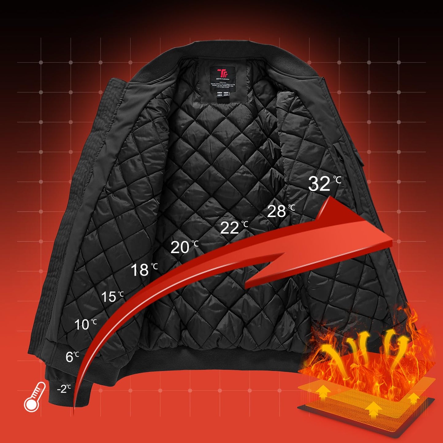 Gopune Men's Windproof Bomber Jacket Warm Water Resistant Windbreaker Winter Outwear Quilted Jackets Coats Black,L