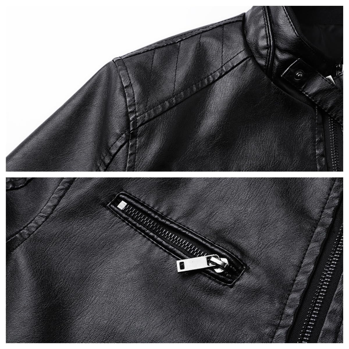 KUZMAIR Men's Faux Leather Jacket for Fall/Winter,Men PU Jacket, Outwear coat,Motorcycle jacket (US, Alpha, Medium, Regular, Regular, Black)