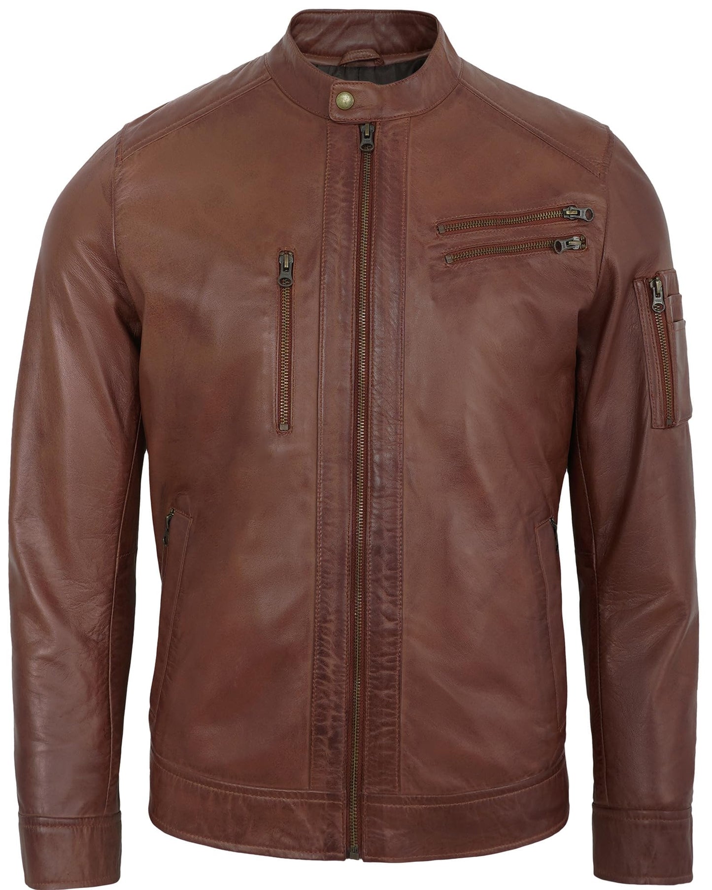 UrbanFocal Real Leather Jacket Men - Cognac Non Wax Leather Jackets For Mens | [101014406] Petter Cognac, 2XL