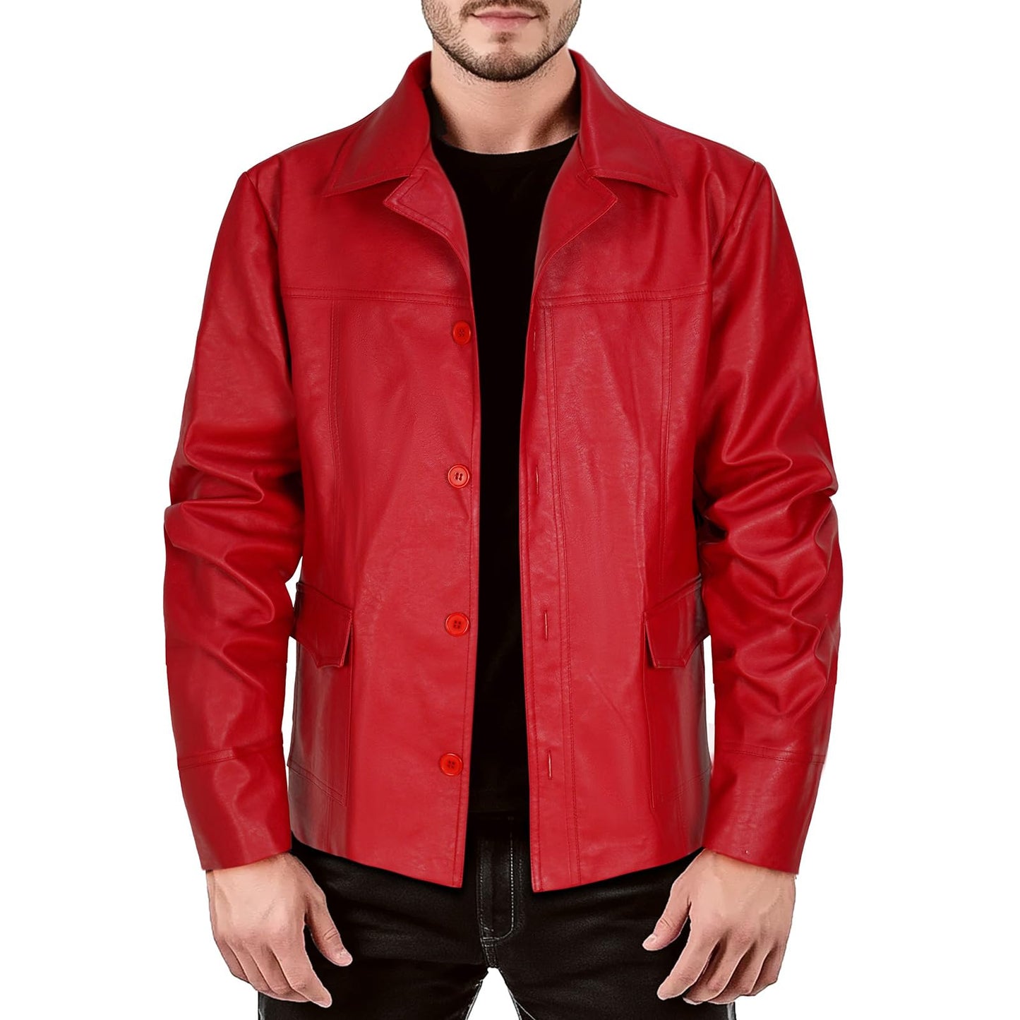 Xpsivponi Men's Fashion Red Leather Jacket Classic Club Jacket(Z2756,S)