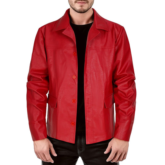 Xpsivponi Men's Fashion Red Leather Jacket Classic Club Jacket(Z2756,S)