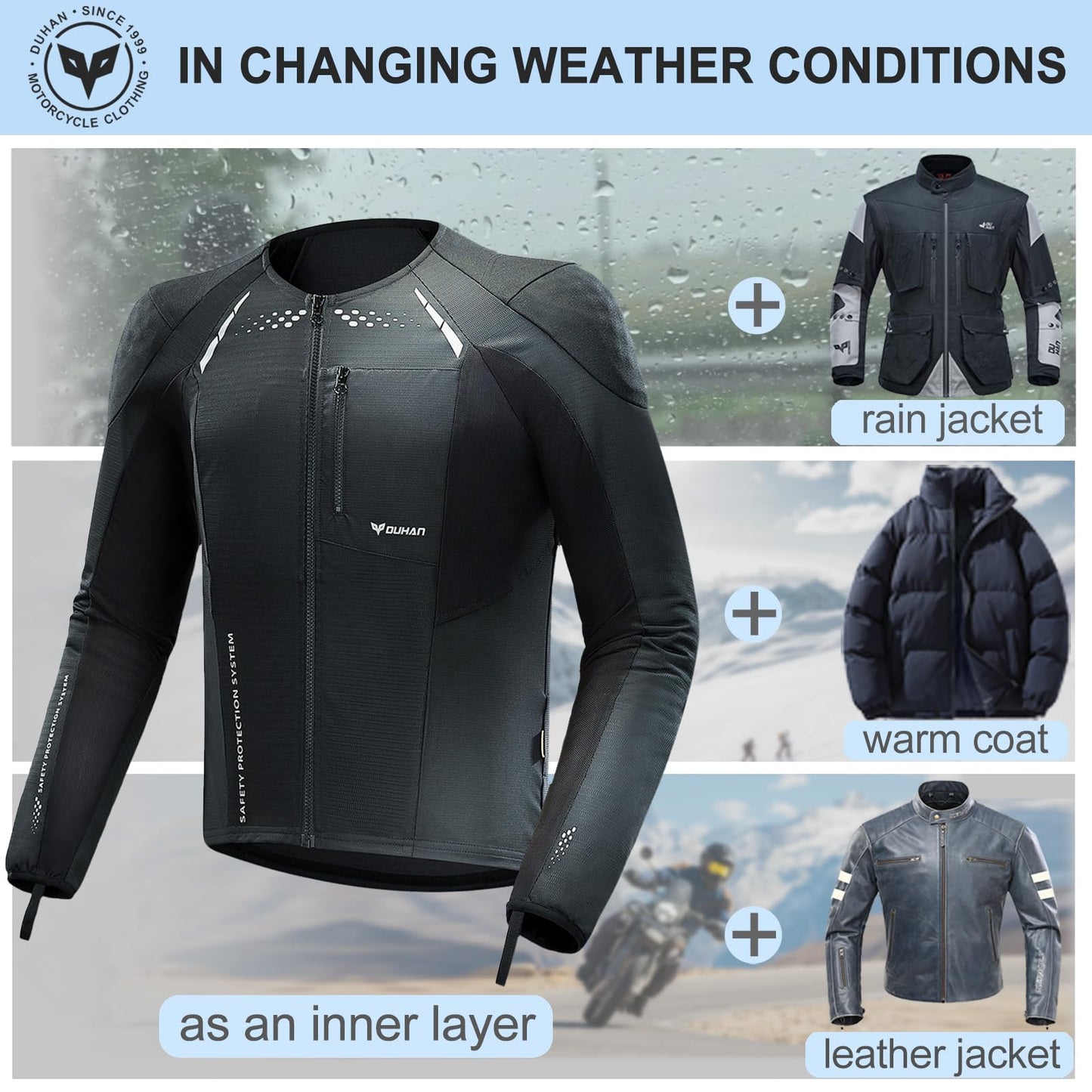 DUHAN Motorcycle Shirt Mesh Motorcycle Jacket Men with CE Level 2 Armor motorcycle protective gear for All Seasons (US, Alpha, Medium, Regular, Regular, Black)