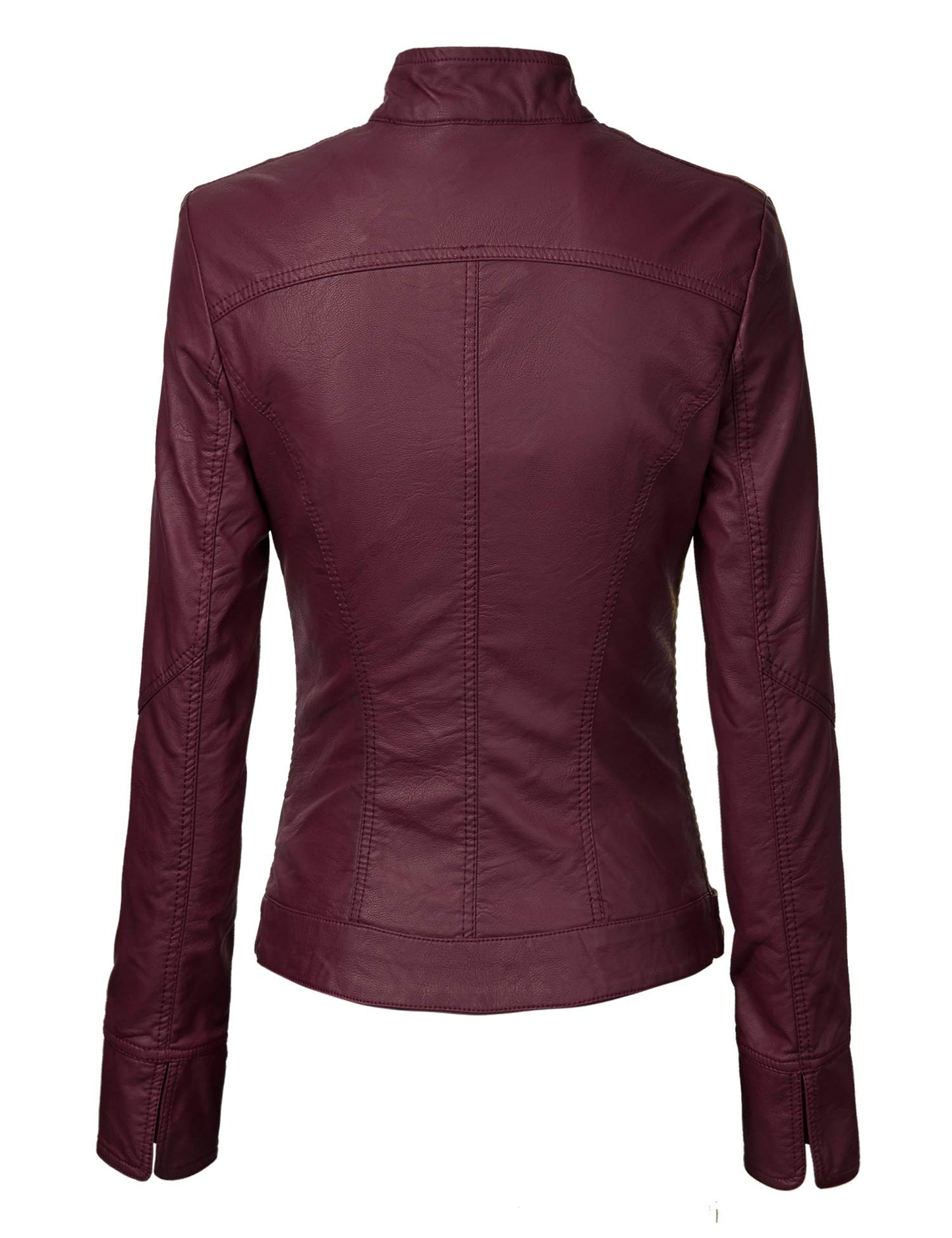 Lock and Love LL WJC747A Womens Dressy Vegan Leather Biker Jacket XS Wine