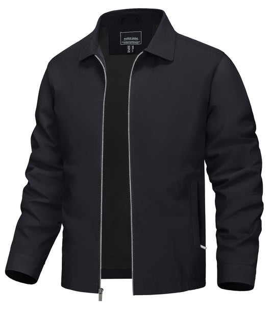 TACVASEN Men's Black Jacket Full Zip Windbreaker for Golf Business Work