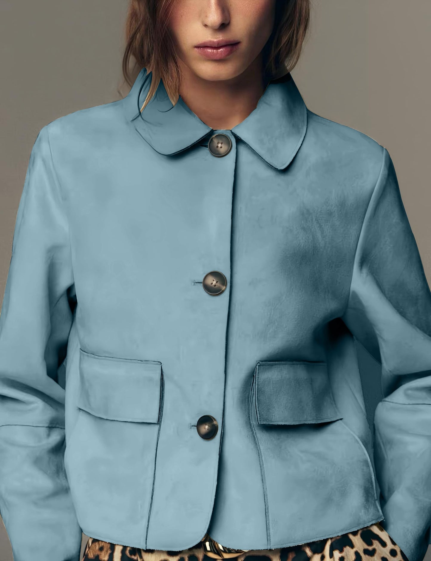 Fhniepan Womens Fall Faux Suede Jacket Long Sleeve Lapel Button Down Bomber Jackets Trendy Going Out Casual Outwear with Pockets(Blue S)
