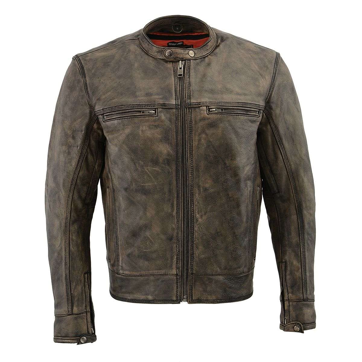 Milwaukee Leather MLM1550 Men's Vented Black-Beige Distressed Leather Scooter Jacket (Medium)