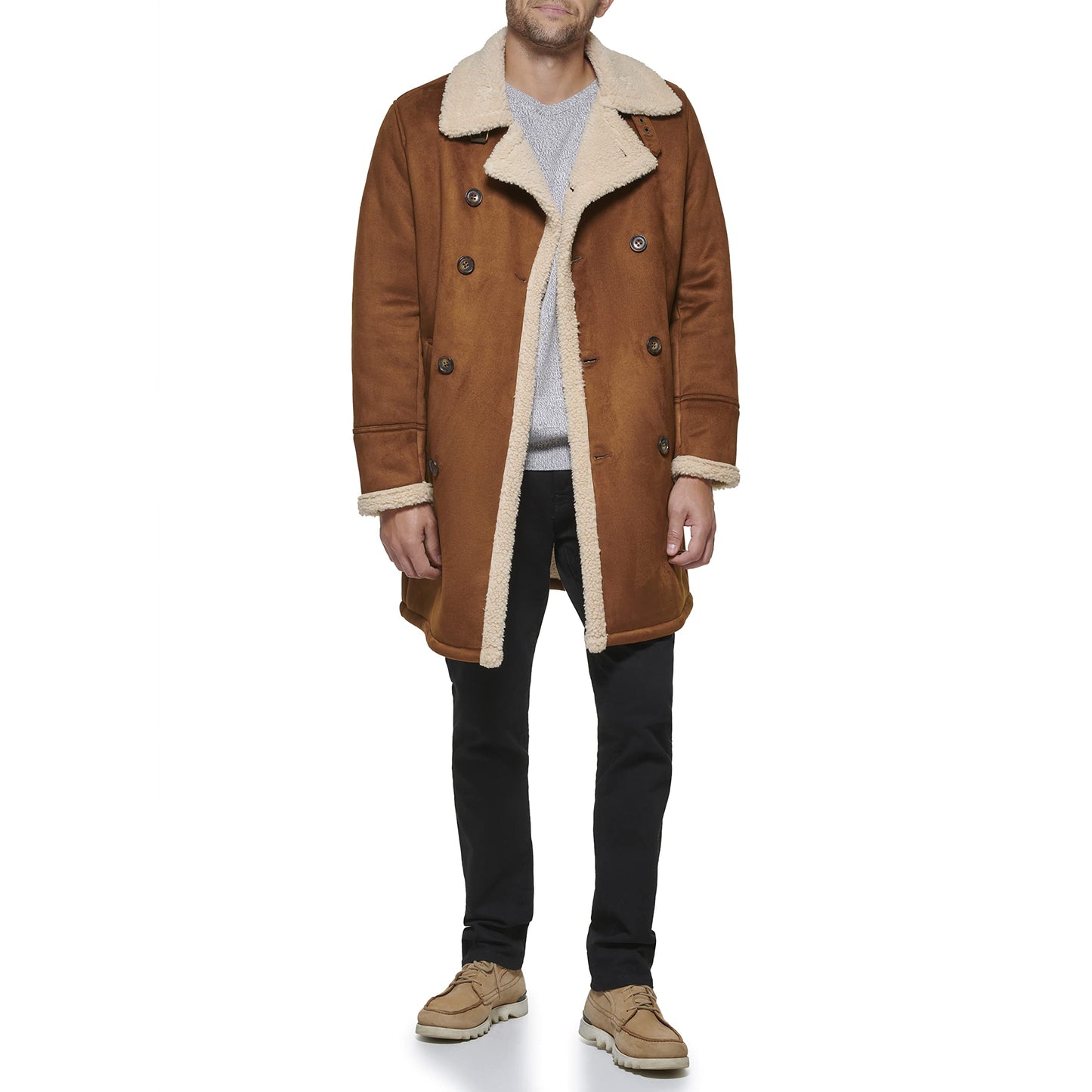 Dockers Men's Faux Shearling Midlength Overcoat, Cognac, X-Large