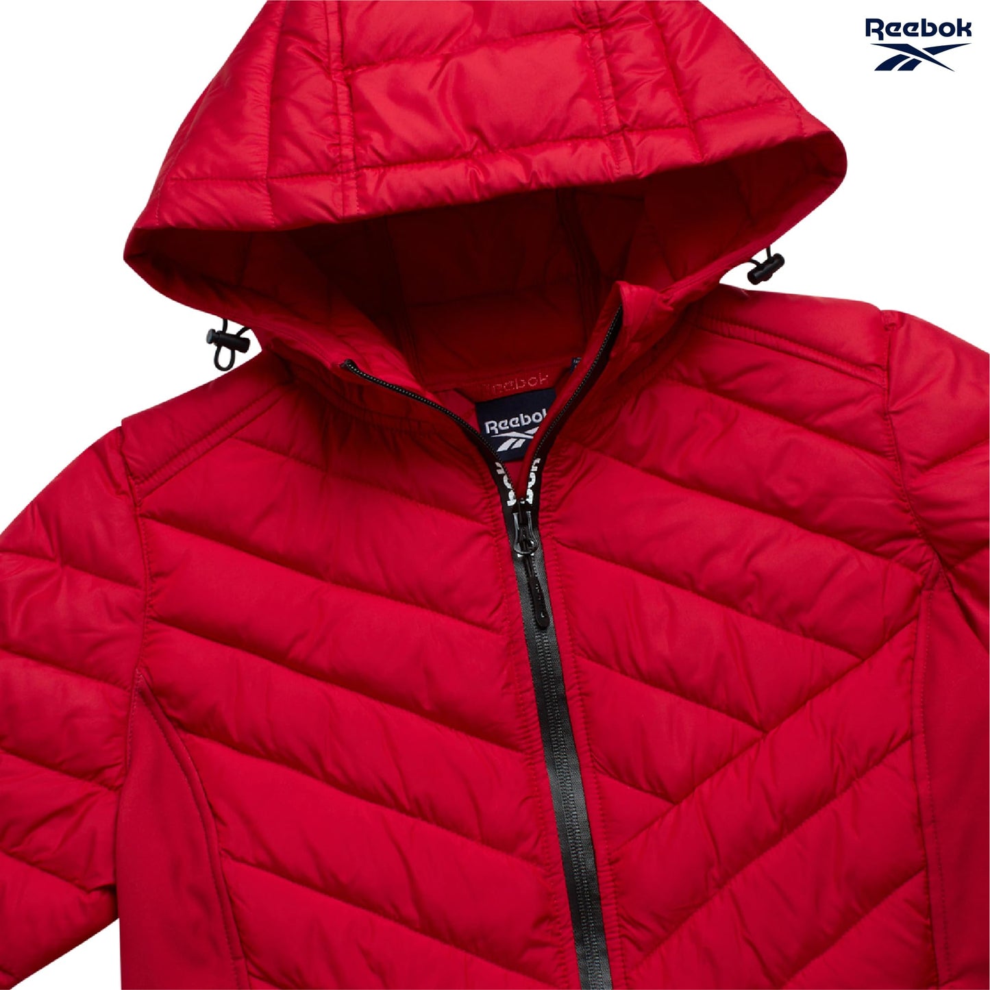 Reebok Womens Puffer Jacket - Midweight Quilted Snow Glacier Shield Full Zip Winter Coat for Women with Hood & Zip Pockets, Size Small, Vector Red Glow