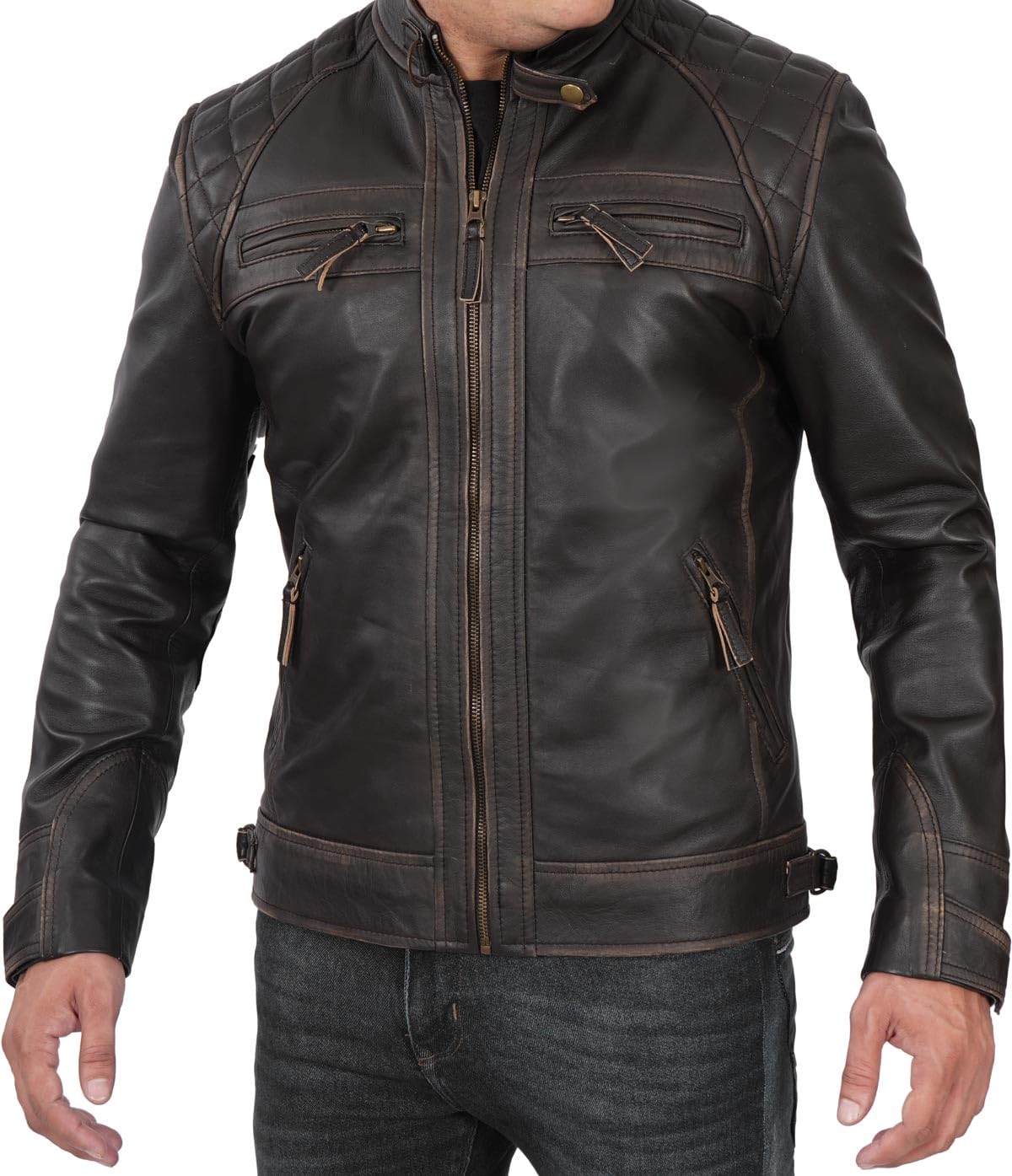 Blingsoul Vintage Leather Jacket Mens | [1100115] Claude, XL