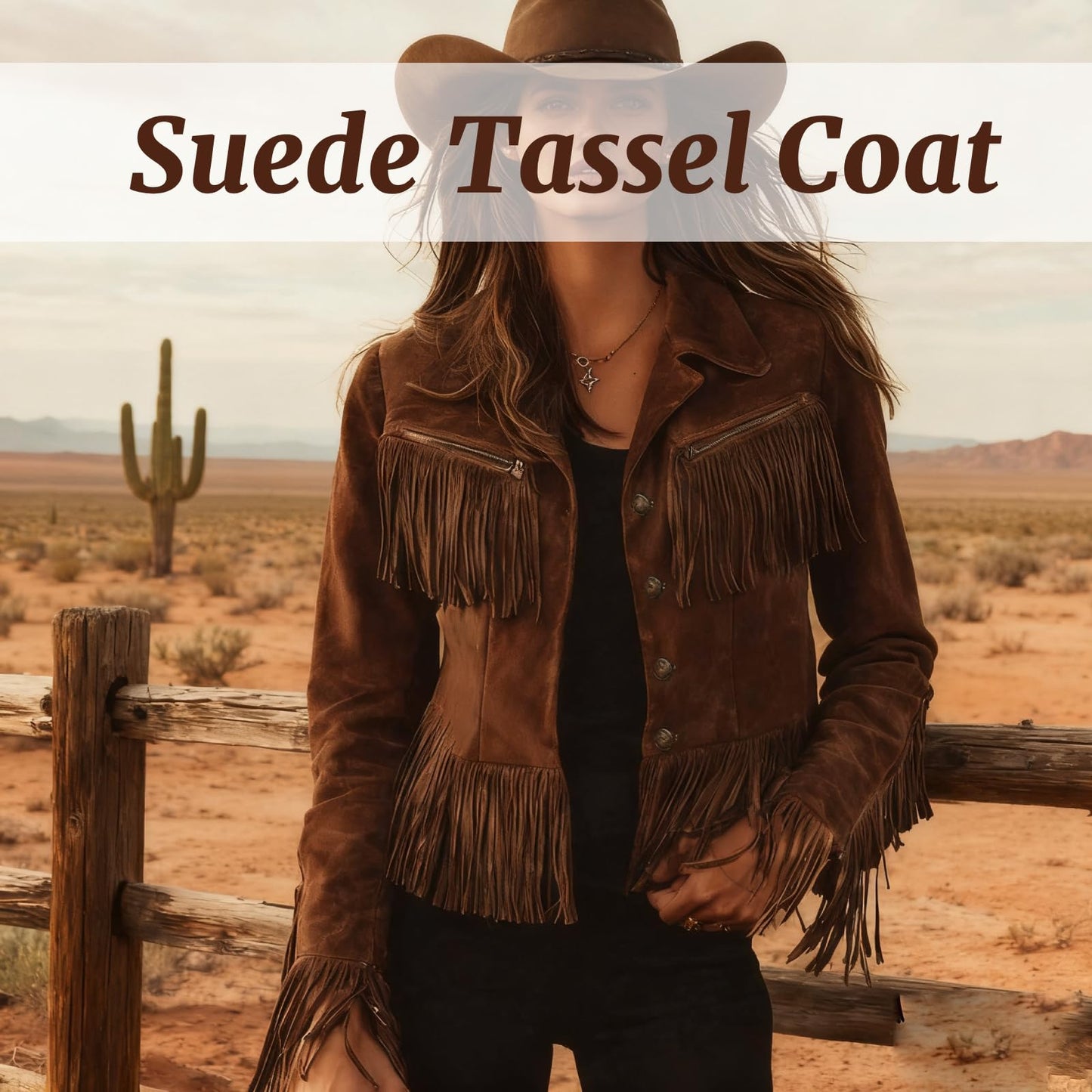 Women's Faux Suede Jackets 2026 Vintage Cowgirl Western Fringe Jacket Long Sleeve Tassel Motorcycle Short Fringe Jacket Cropped Coat Outwear-M
