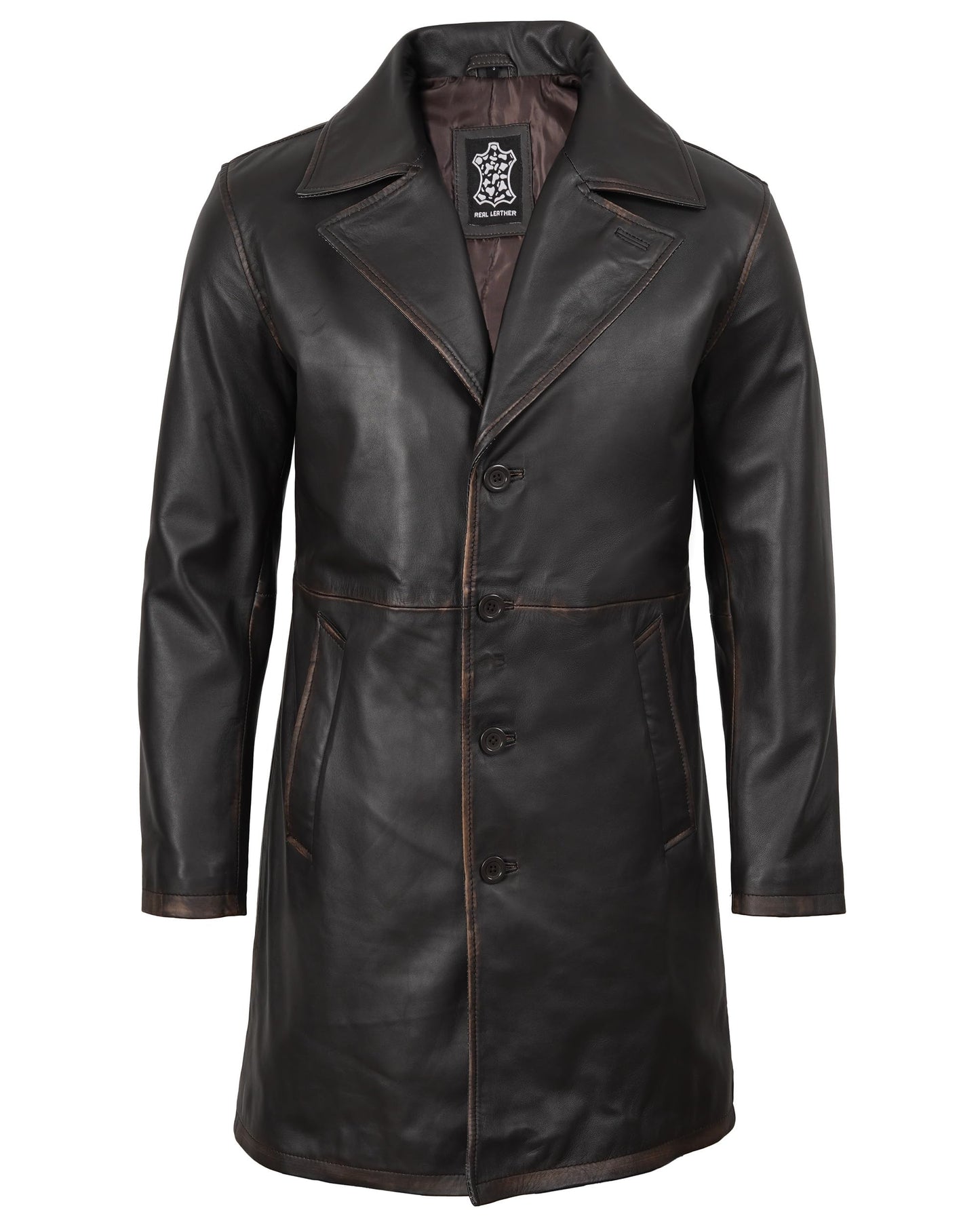 Blingsoul Men's Leather Trench Coat and Jacket | [1127112] Dark Brown Jackson Car Coat, S