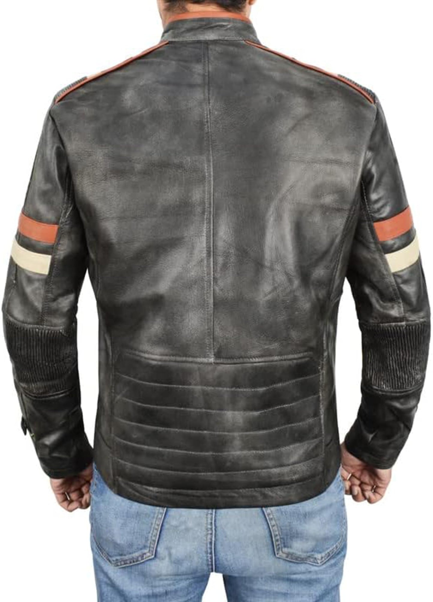Vintage Cafe Racer Leather Jacket Men Retro Motorcycle Racing Jacket
