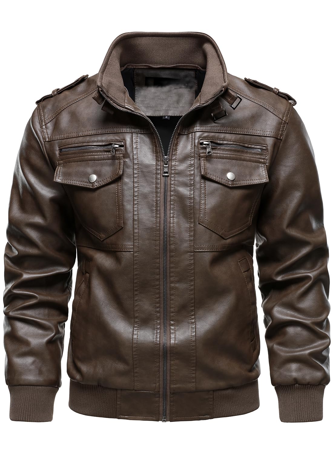 HOOD CREW Men's Faux Leather Hooded Jacket Motorcycle Jackets Water Repellent Windproof PU Moto Vintage Bomber Hoodie Coats Coffee L