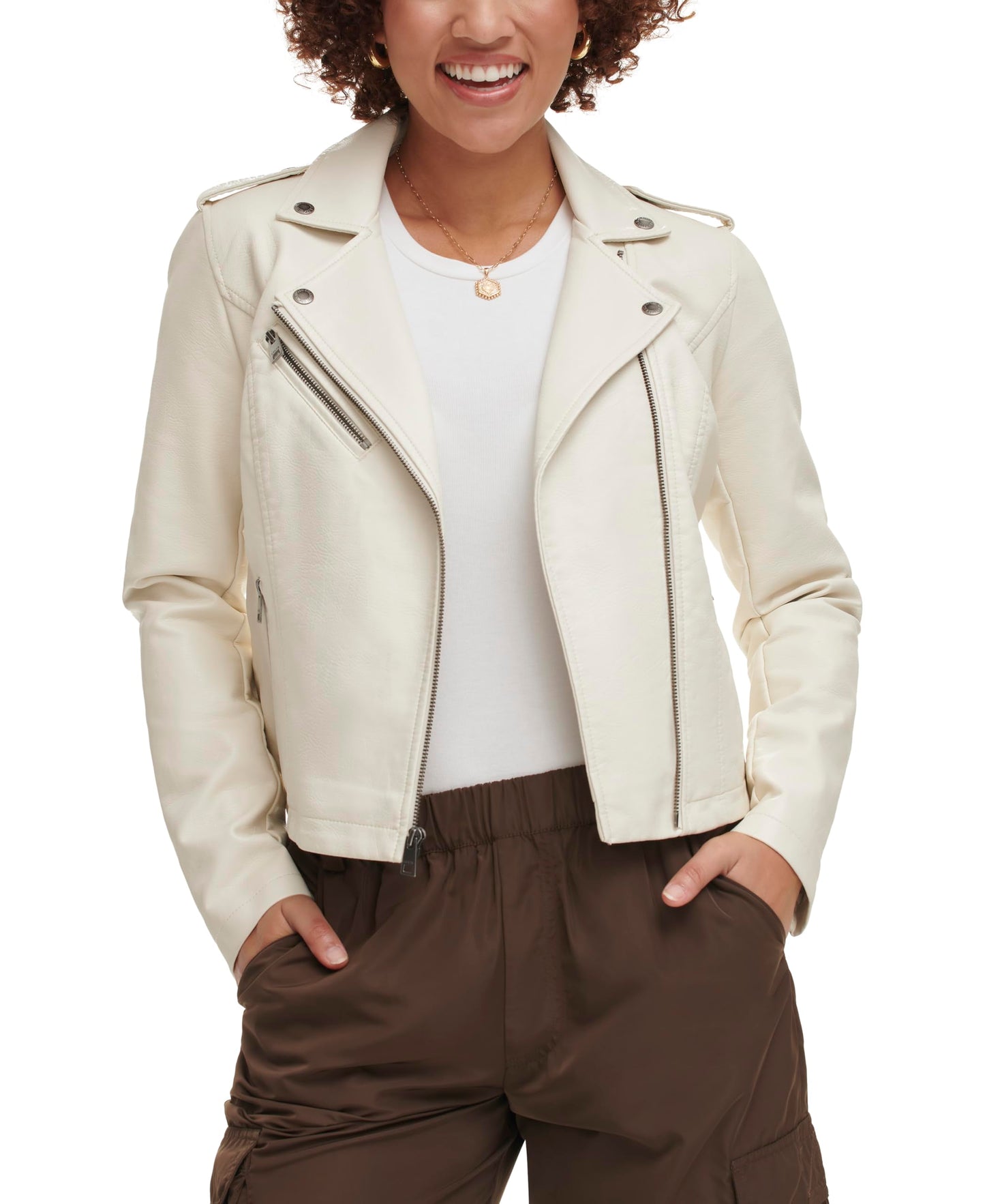Levi's Women's Faux Leather Jacket, White Oyster, Medium