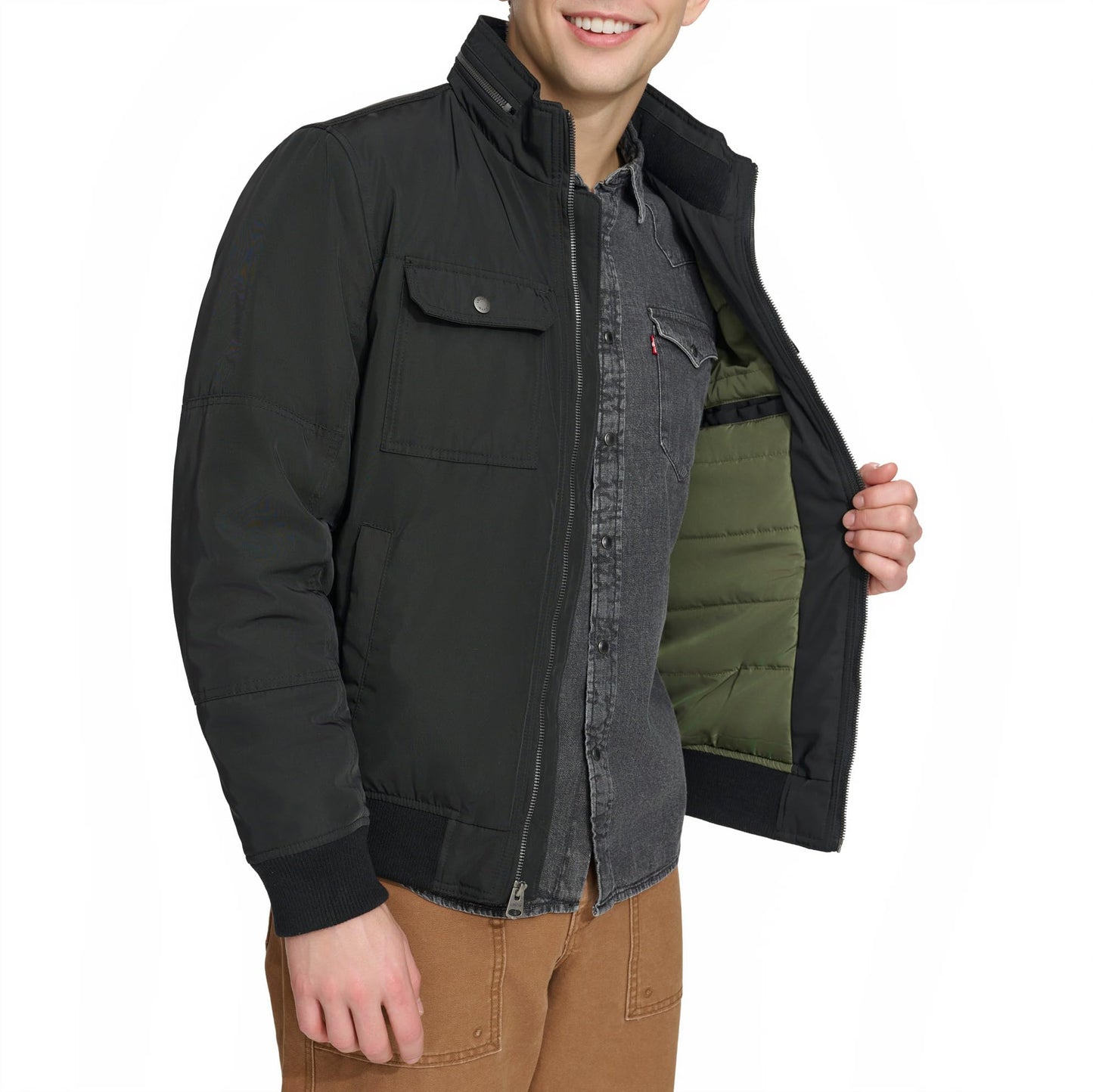 Levi's Stand Collar Utility Bomber Jacket, Black, M