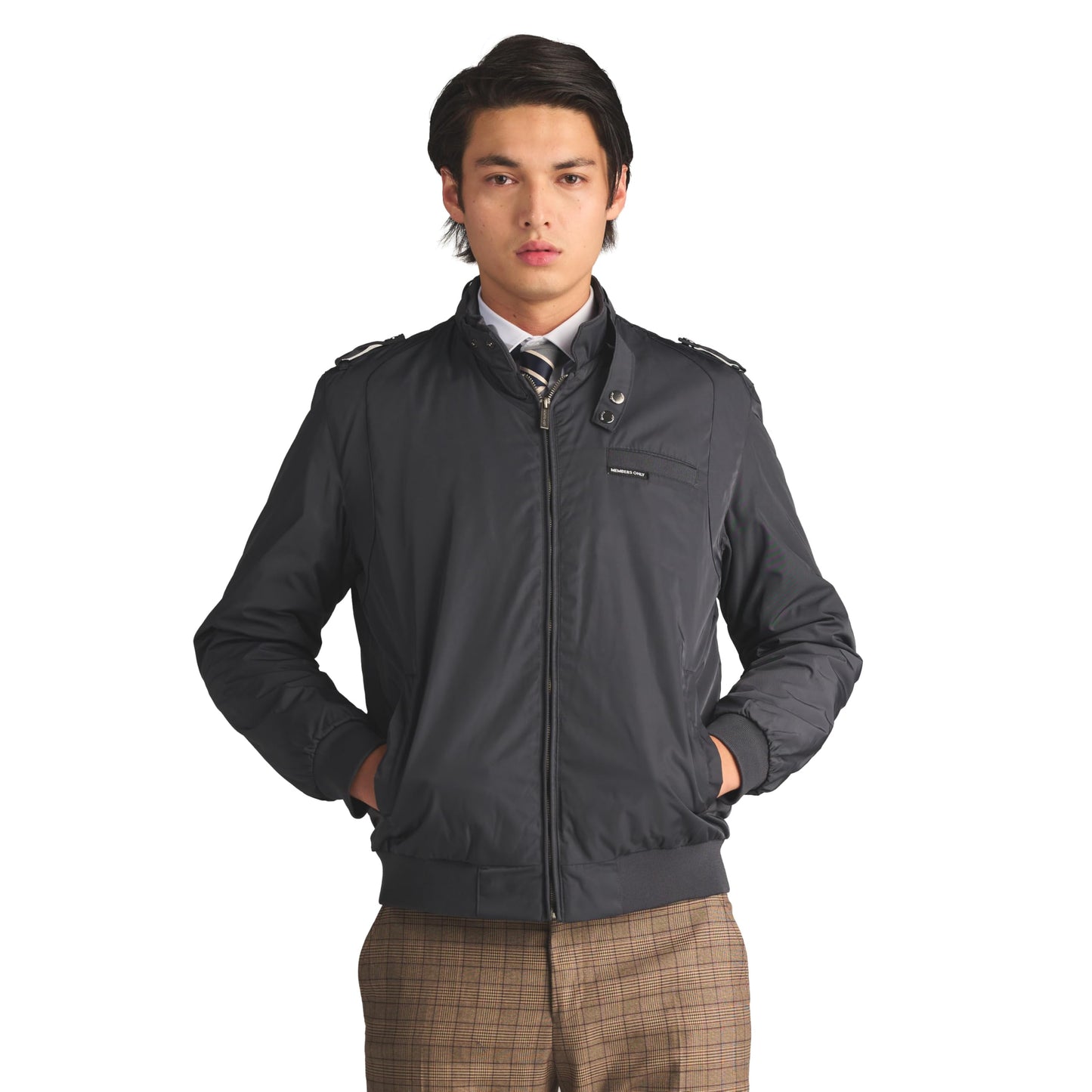 Members Only Men's Iconic Racer Quilted Lining & Slim Fit Jacket (Charcoal, Small)