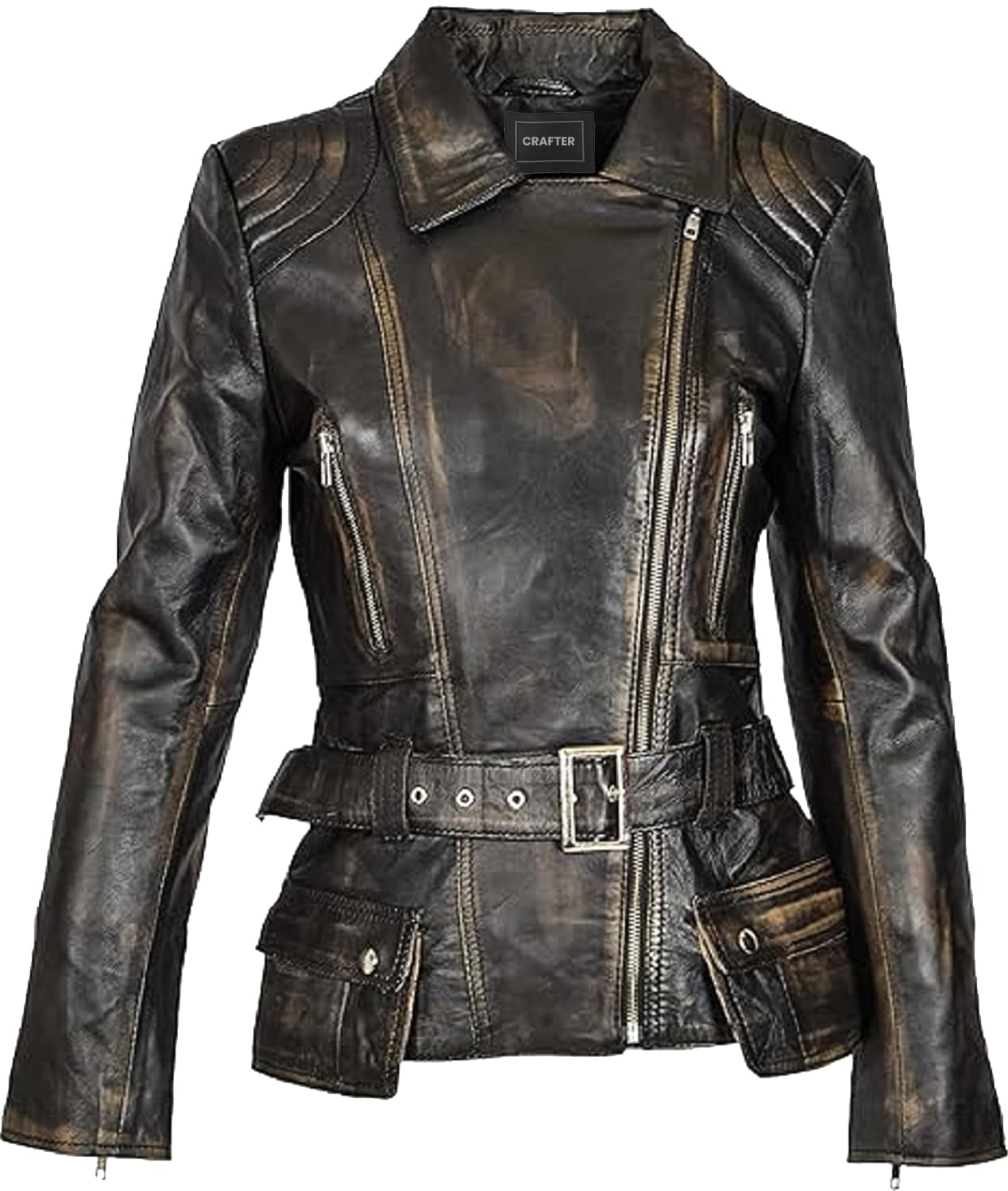 Crafter Womens Genuine Lambskin Leather Jacket | Classic rider leather jacket | Black Leather Jacket Women | Womens Leather Jacket