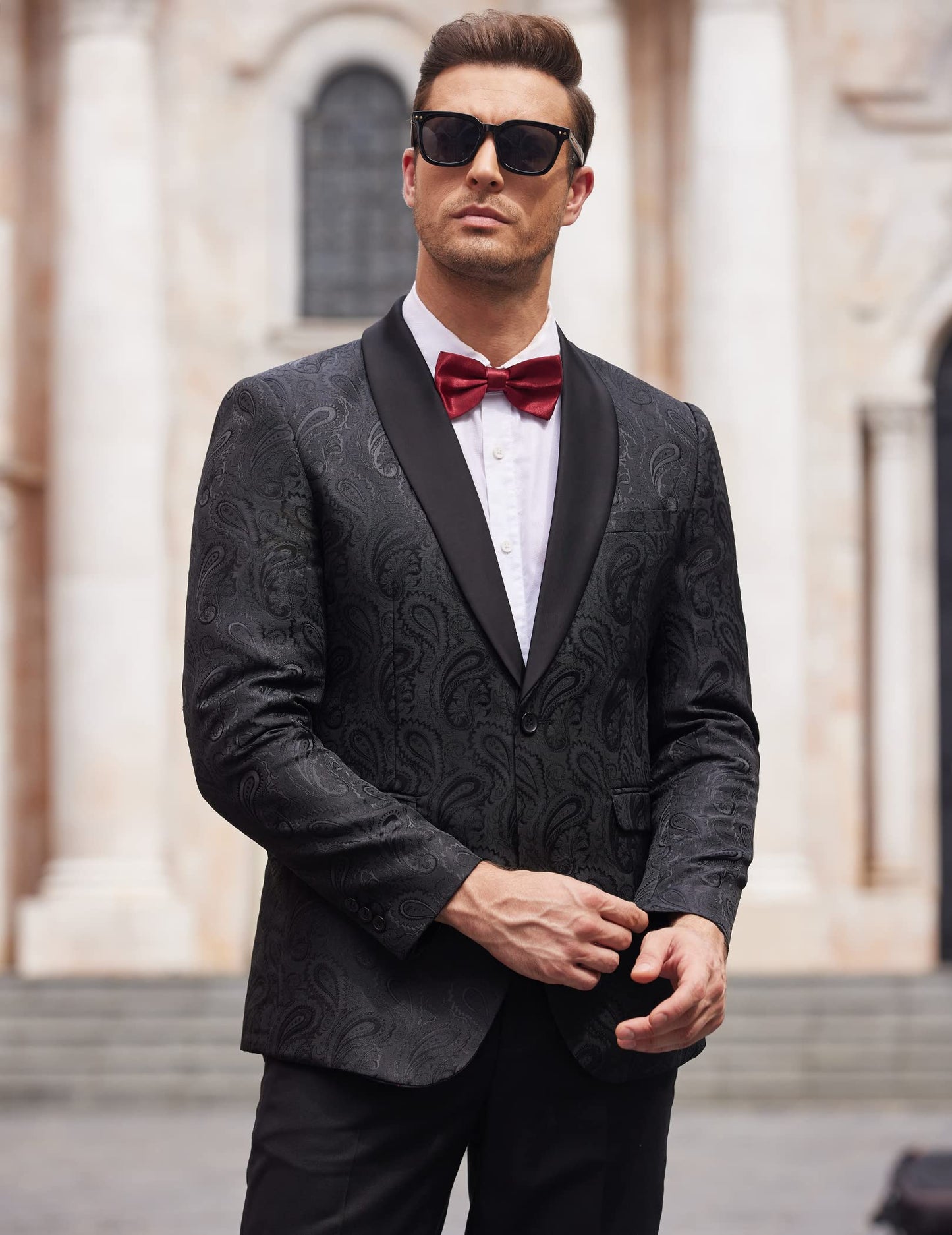 COOFANDY Mens Floral Tuxedo Jacket Paisley Shawl Lapel Suit Blazer Jacket for Dinner,Prom,Wedding Black