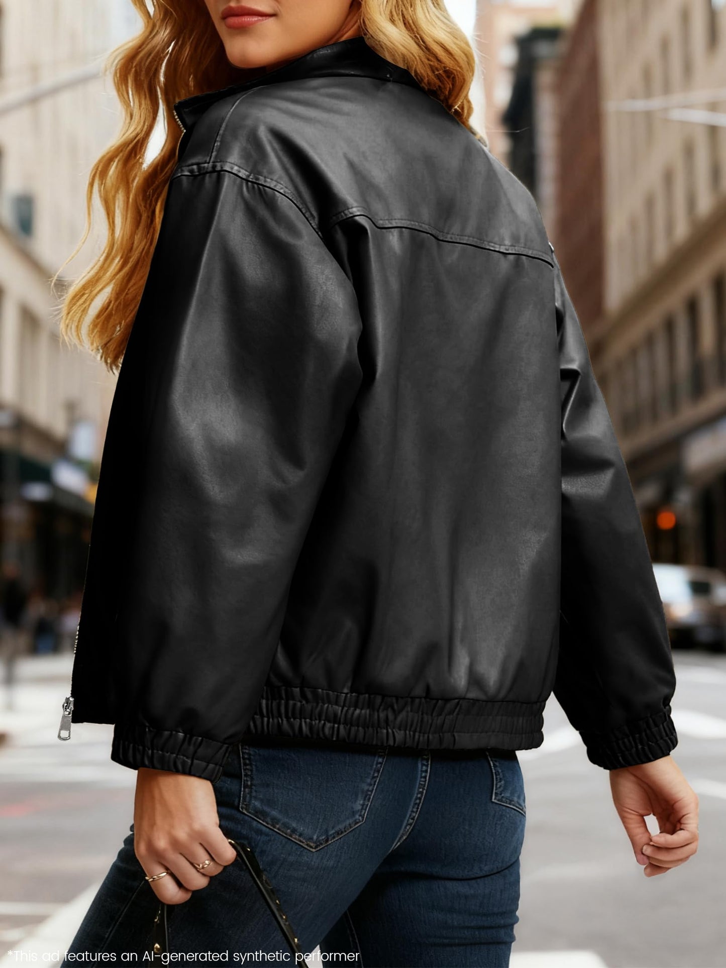 Casly Lamiit Black Leather Jacket Women Faux Casual Bomber Long Sleeve Oversized Zip Up Fall Motorcycle Biker Coat Fashion Clothing Black XL