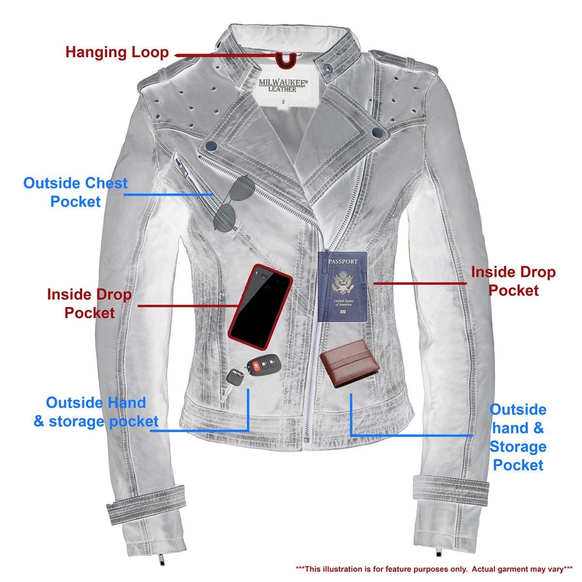 Milwaukee Leather Women's Premium Leather Biker Style Casual Fashion Coats-Jackets SFL - Large