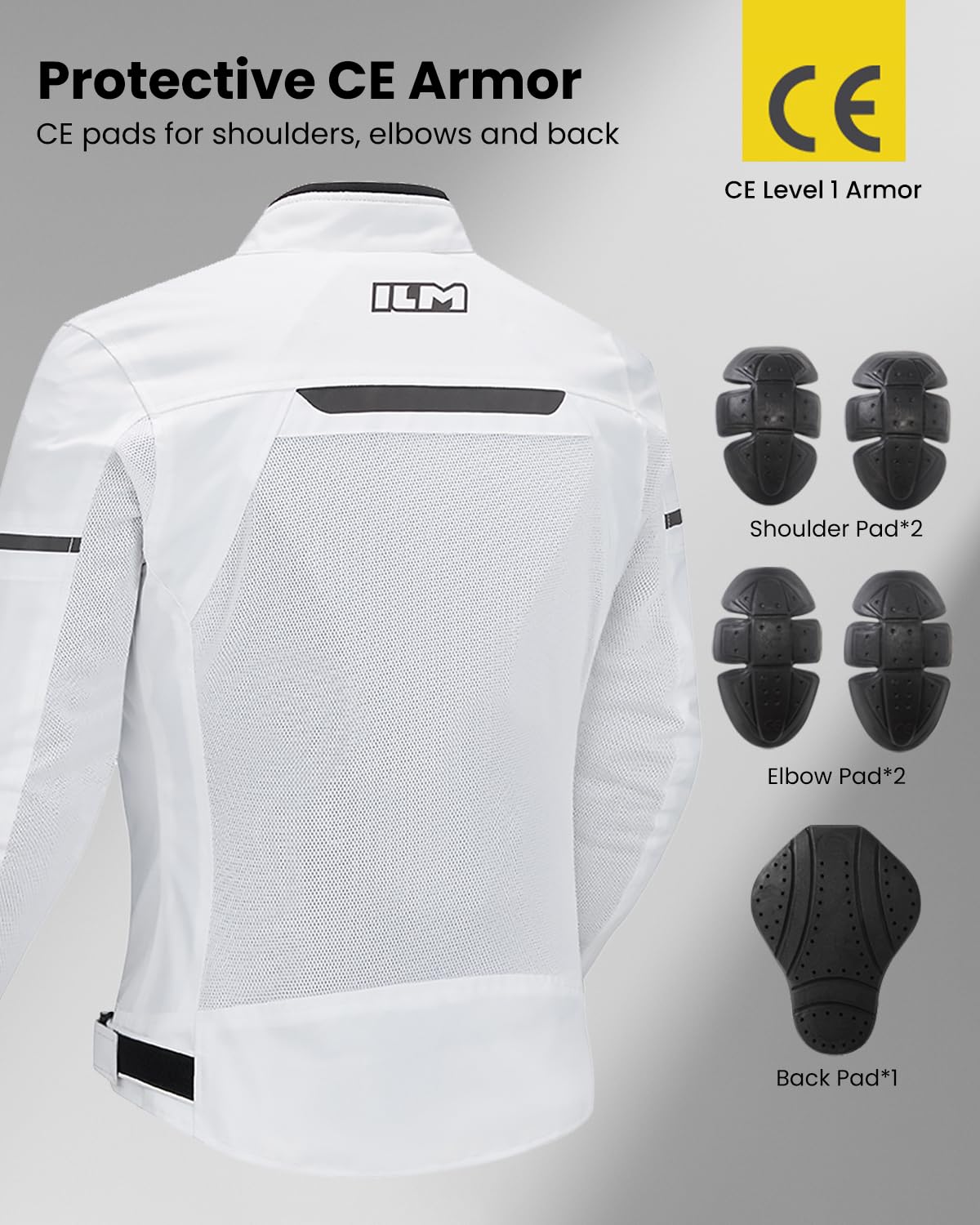 ILM Women Motorcycle Jacket with Armor CE Lightweight Moto Jacket with Detachable and Waterproof Mesh Liner All Season JM4 (White, M)