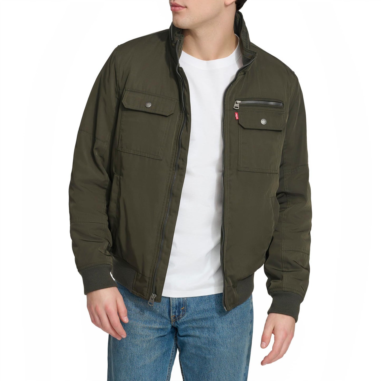 Levi's Stand Collar Utility Bomber Jacket, Army Green, M