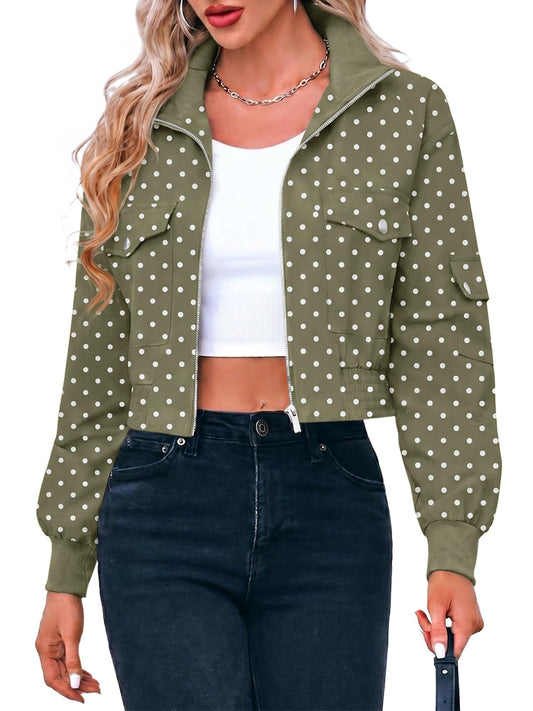 Fisoew Women's Cropped Bomber Jackets Lightweight Zip Up Short Coats