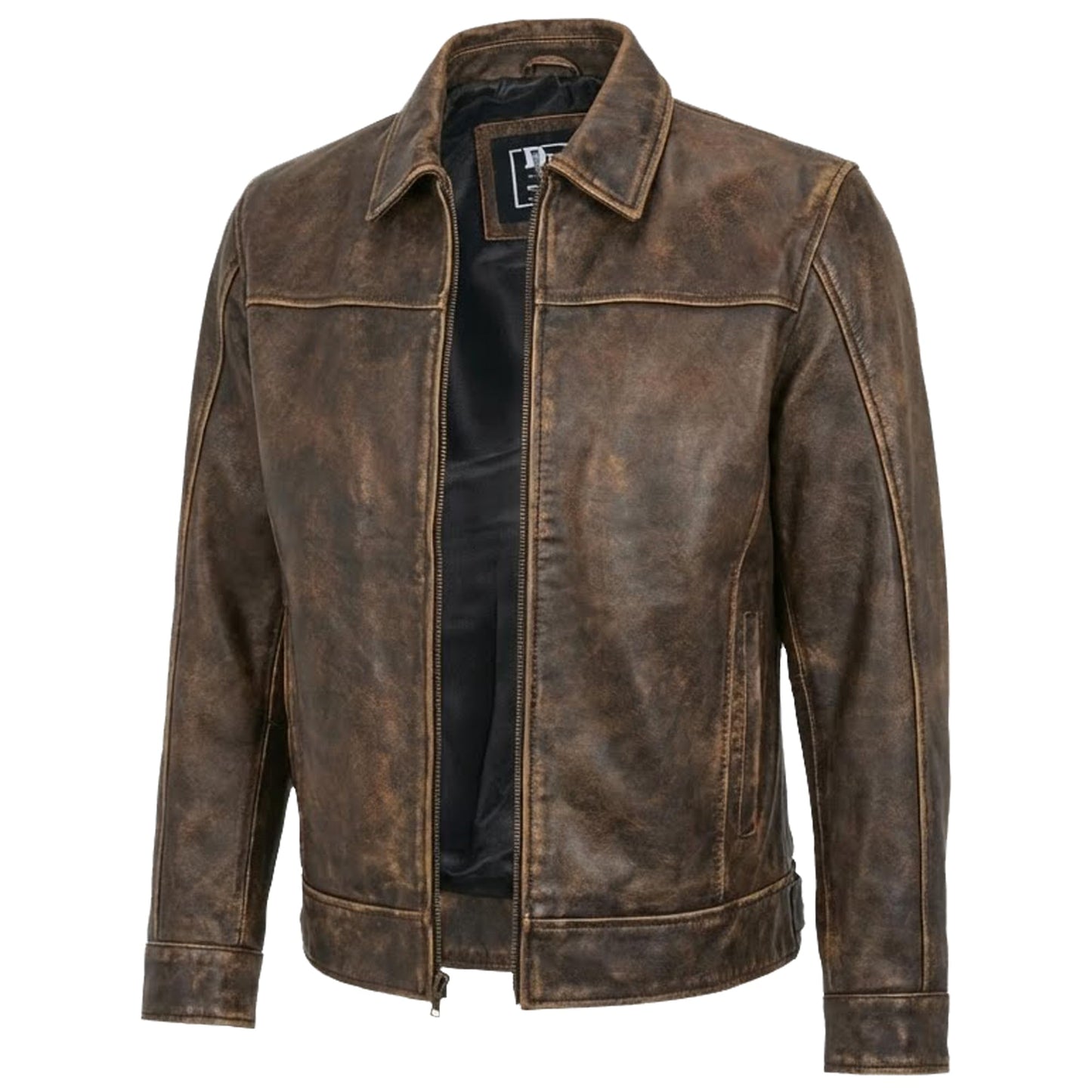 Mens Leather Jacket - Real Lambskin Classic Vintage Style Leather Jackets For Men Brown Leather Jacket for Mens (US, Alpha, X-Large, Regular, Regular, Noir Burnished Tobacco)