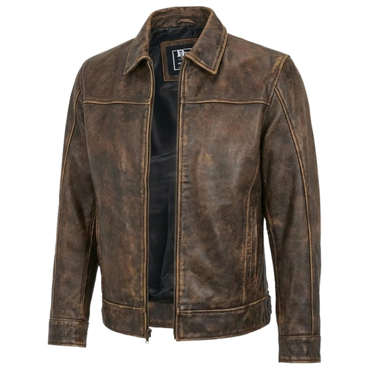 Mens Leather Jacket - Real Lambskin Classic Vintage Style Leather Jackets For Men Brown Leather Jacket for Mens (US, Alpha, X-Large, Regular, Regular, Noir Burnished Tobacco)