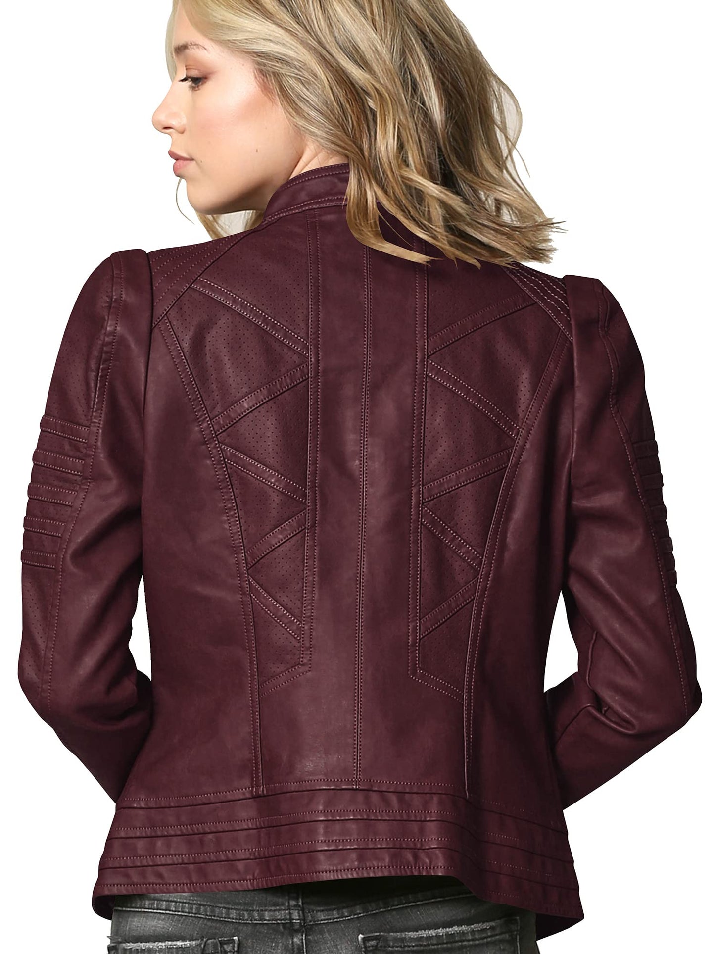 Made By Johnny MBJ WJC746 Womens Vegan Leather Motorcycle Jacket L Wine