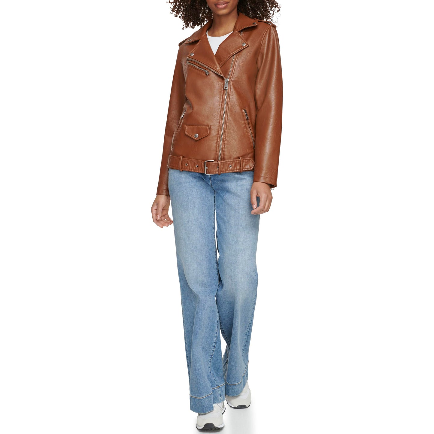 Levi's Women's Oversized Faux Leather Belted Motorcycle Jacket, Equestrian Brown, X-Small